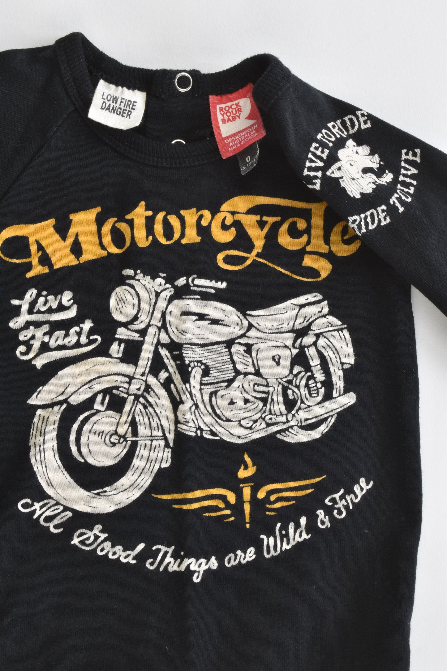 NEW Rock Your Baby Size 0 (6-12 months) Motorbike Bodysuit