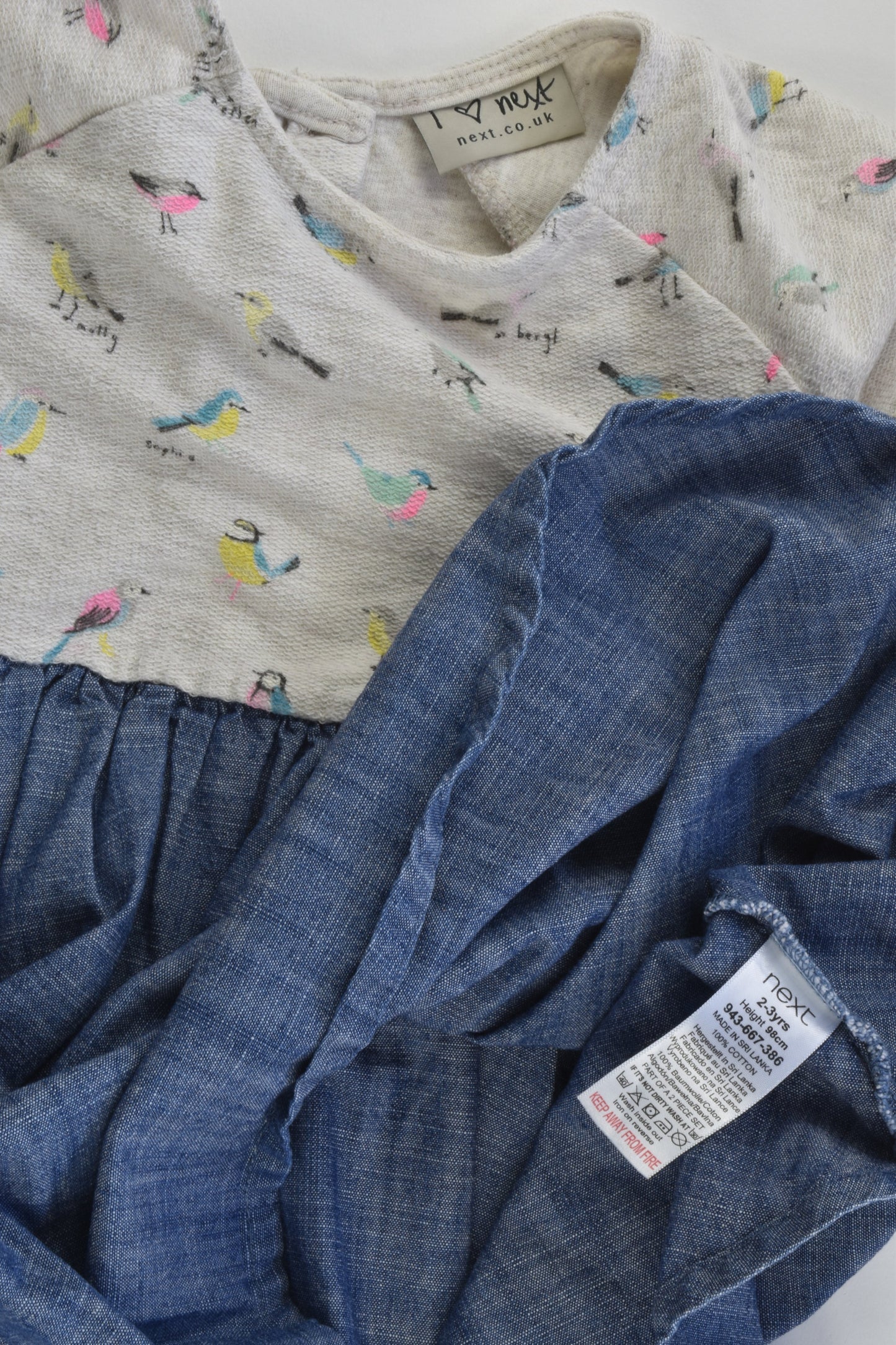 Next (UK) Size 2-3 (98 cm) Birds/Denim Dress