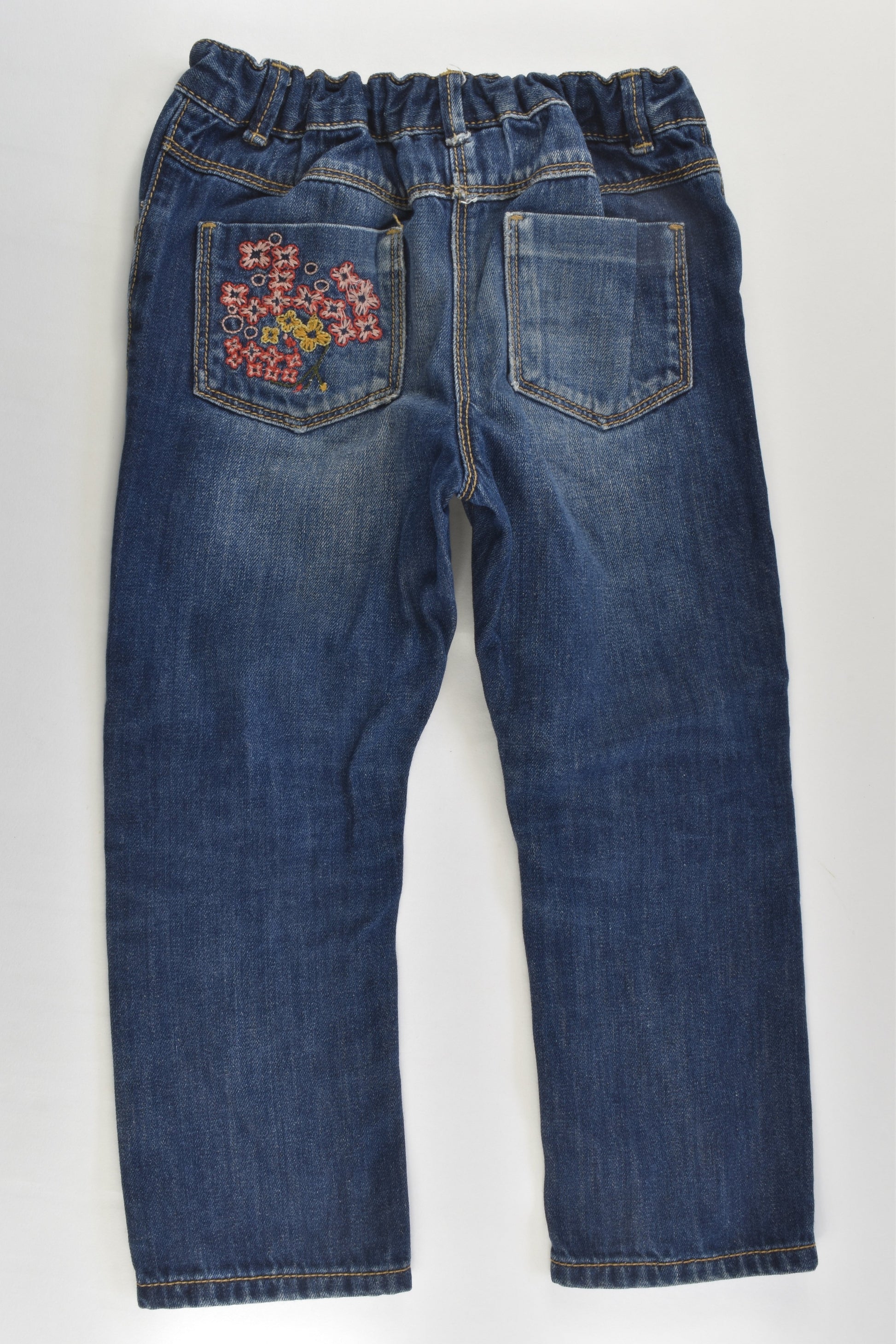 Next (UK) Size 3-4 (104 cm) Denim Pants with Floral Embroidery