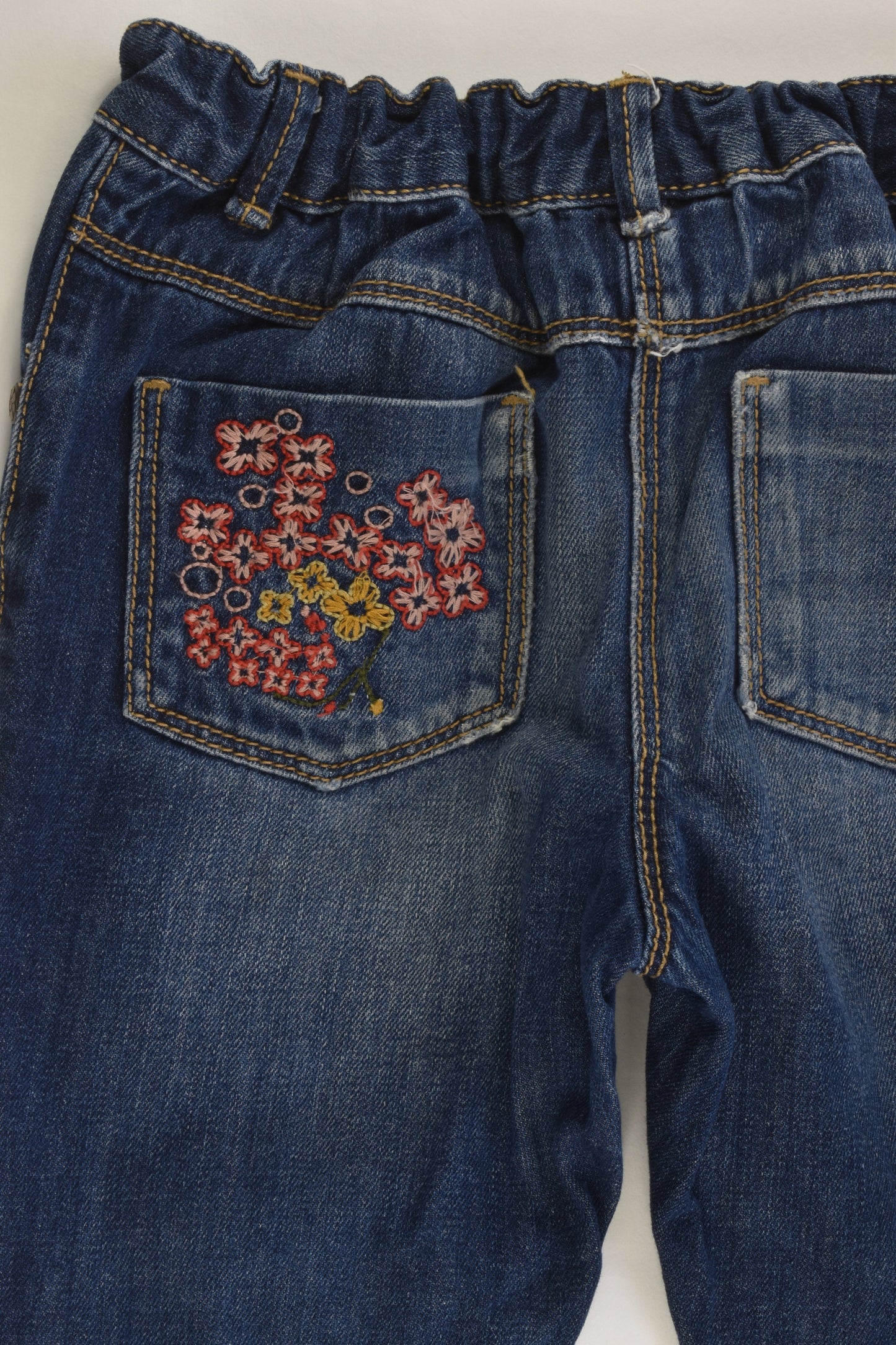 Next (UK) Size 3-4 (104 cm) Denim Pants with Floral Embroidery