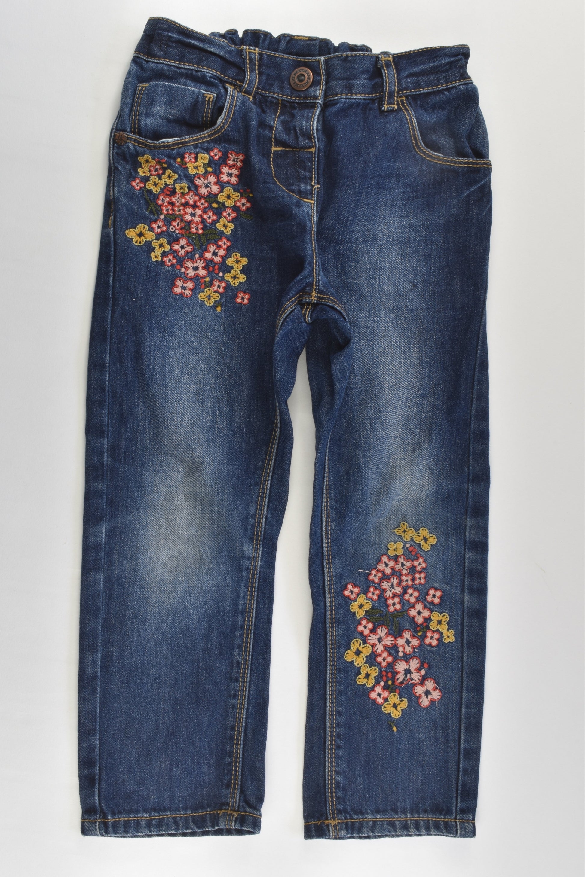 Next (UK) Size 3-4 (104 cm) Denim Pants with Floral Embroidery