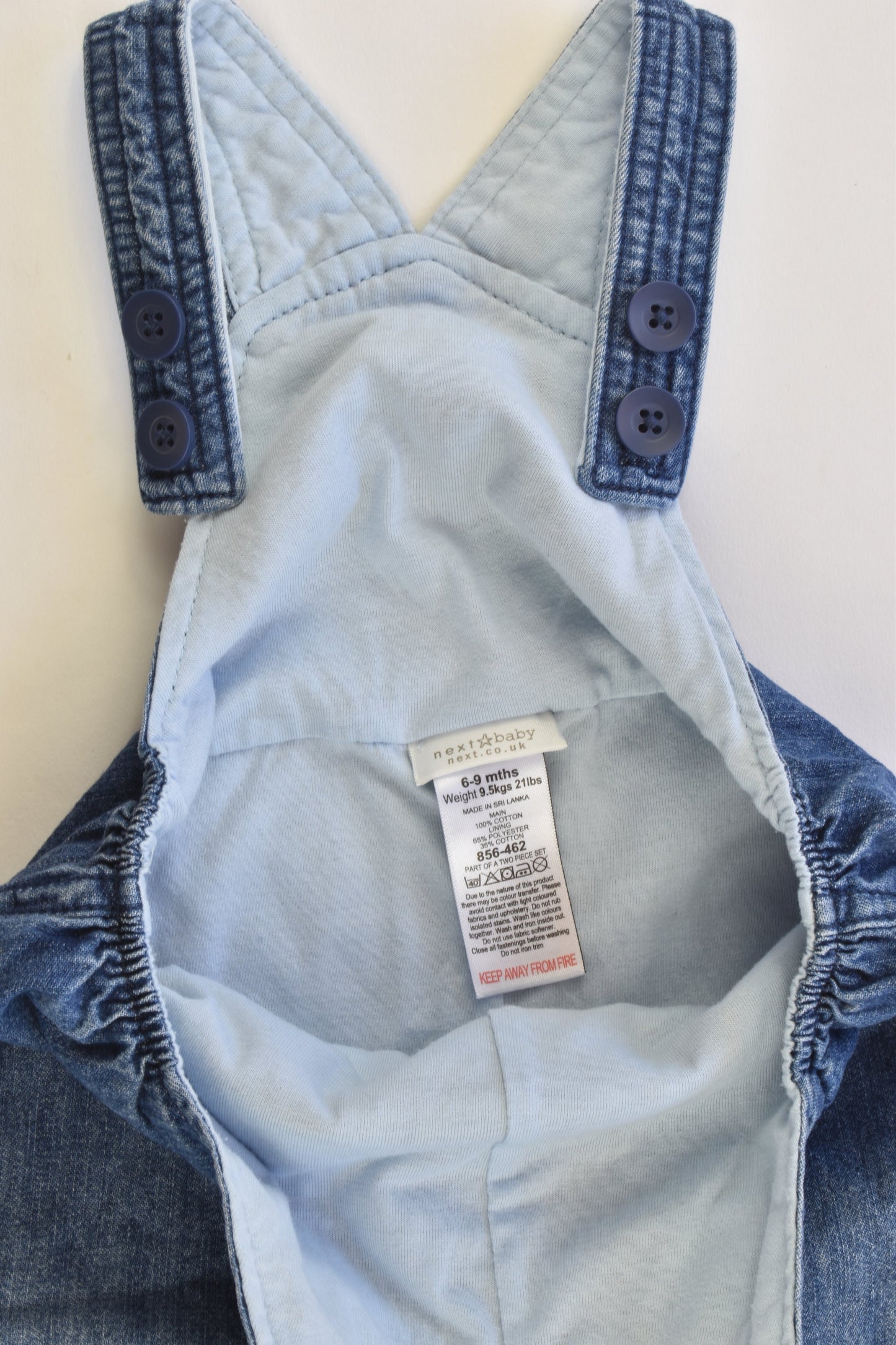 Next (UK) Size 6-9 months (0) Lined Soft Denim Monkey Overalls