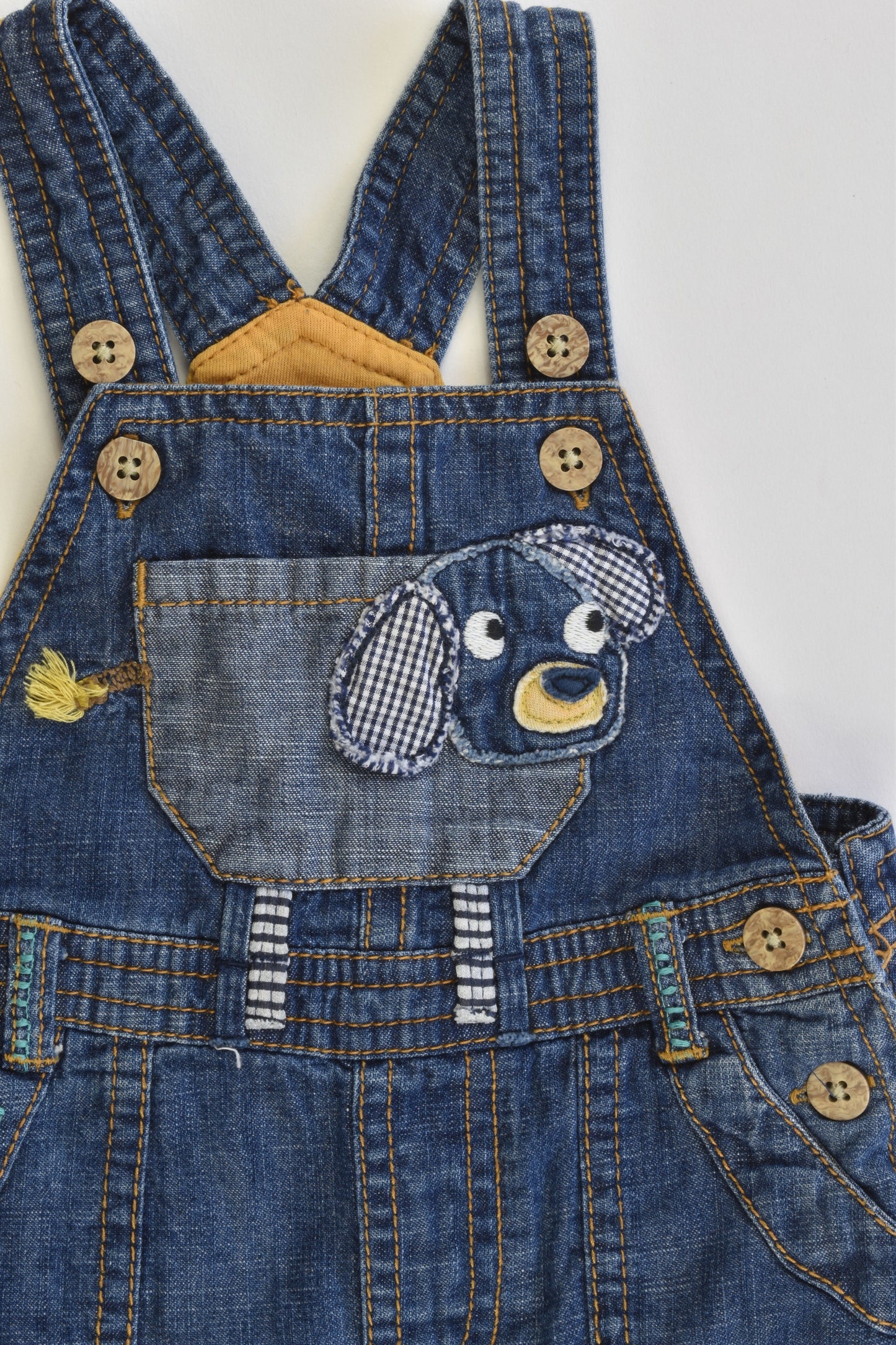 Next UK Size 6-9 months Lined Soft Denim Puppy Overalls