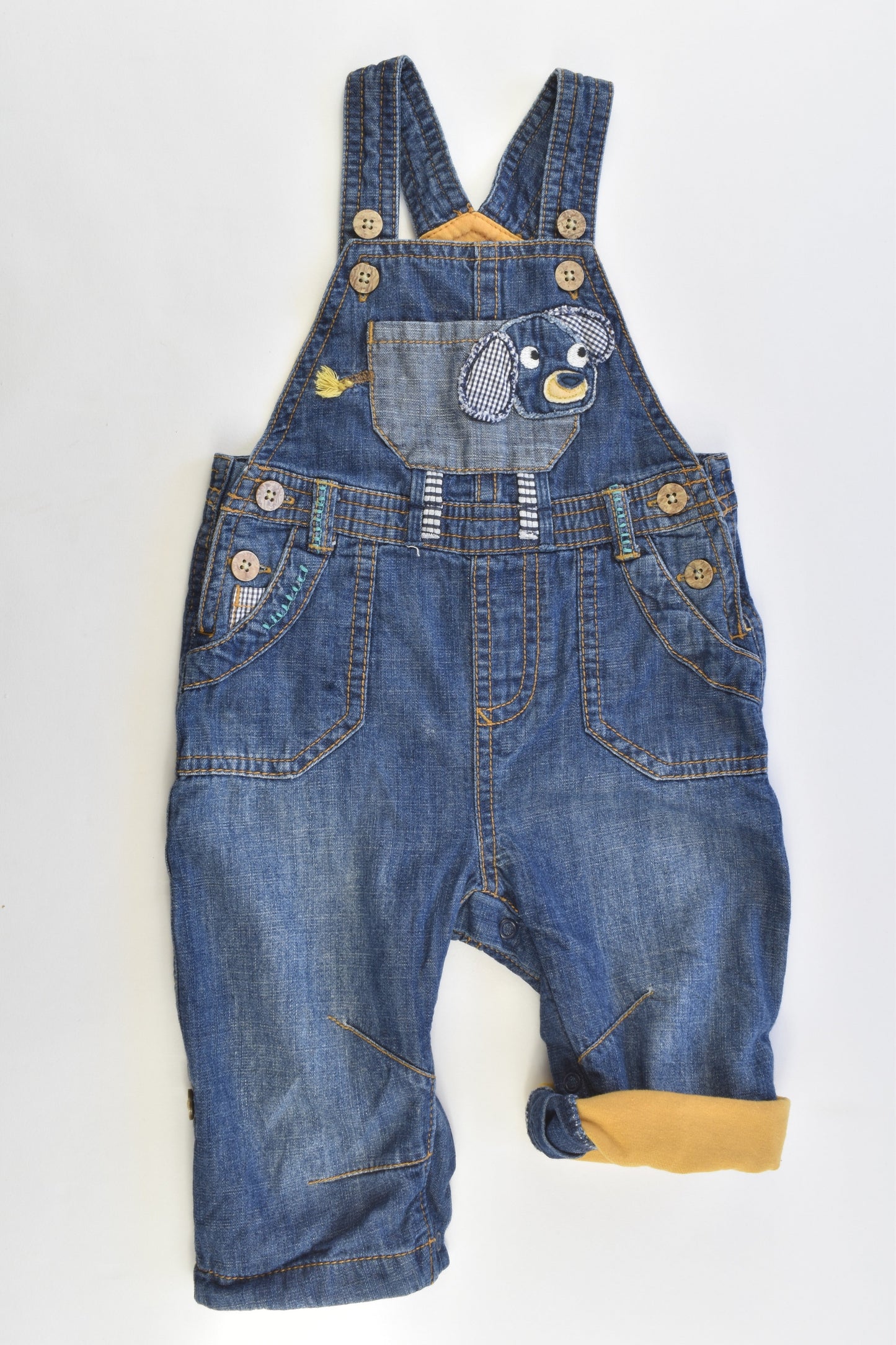 Next UK Size 6-9 months Lined Soft Denim Puppy Overalls