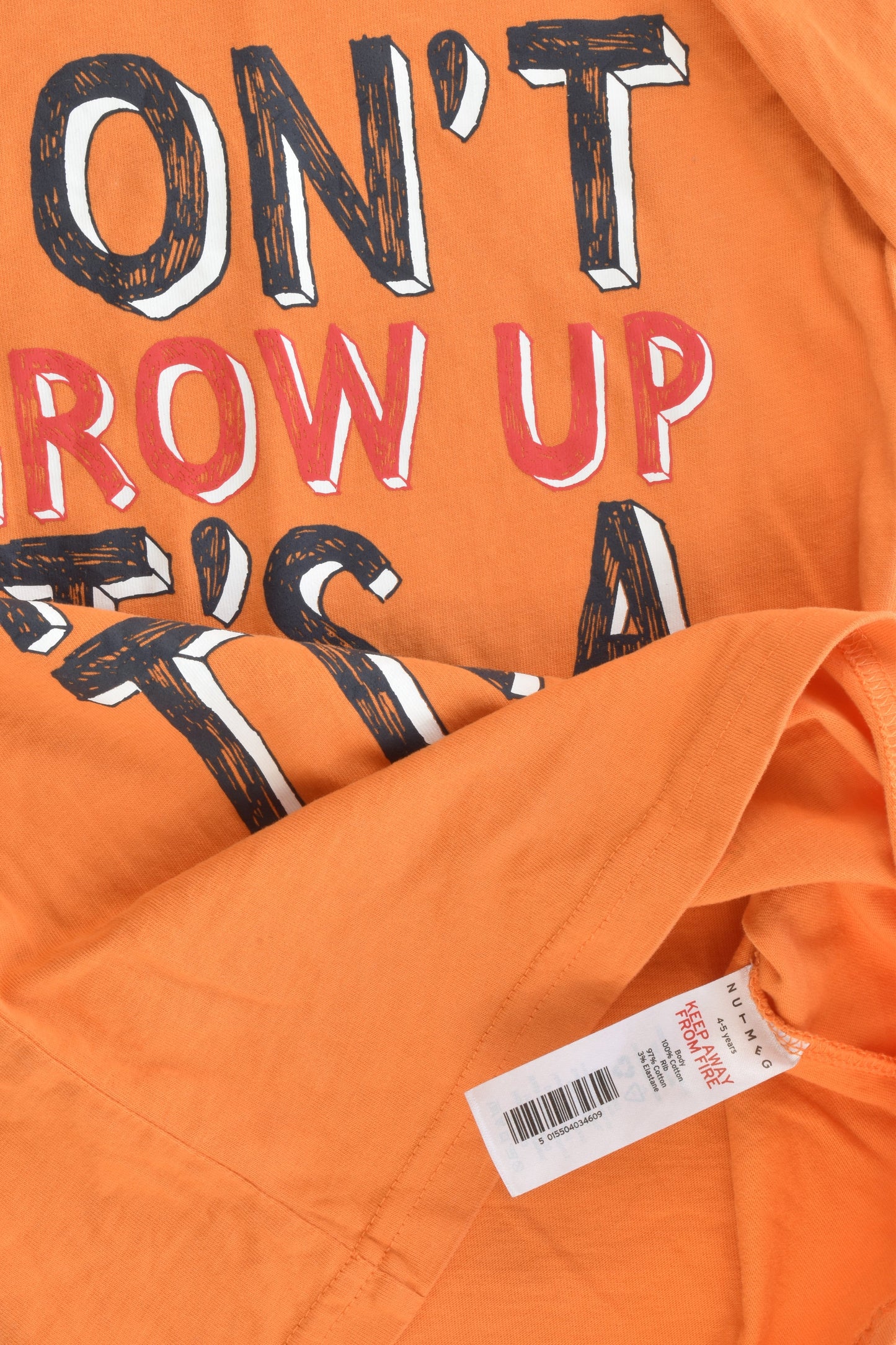 Nutmeg Size 4-5 "Don't Grow Up - It's a Trap" Top
