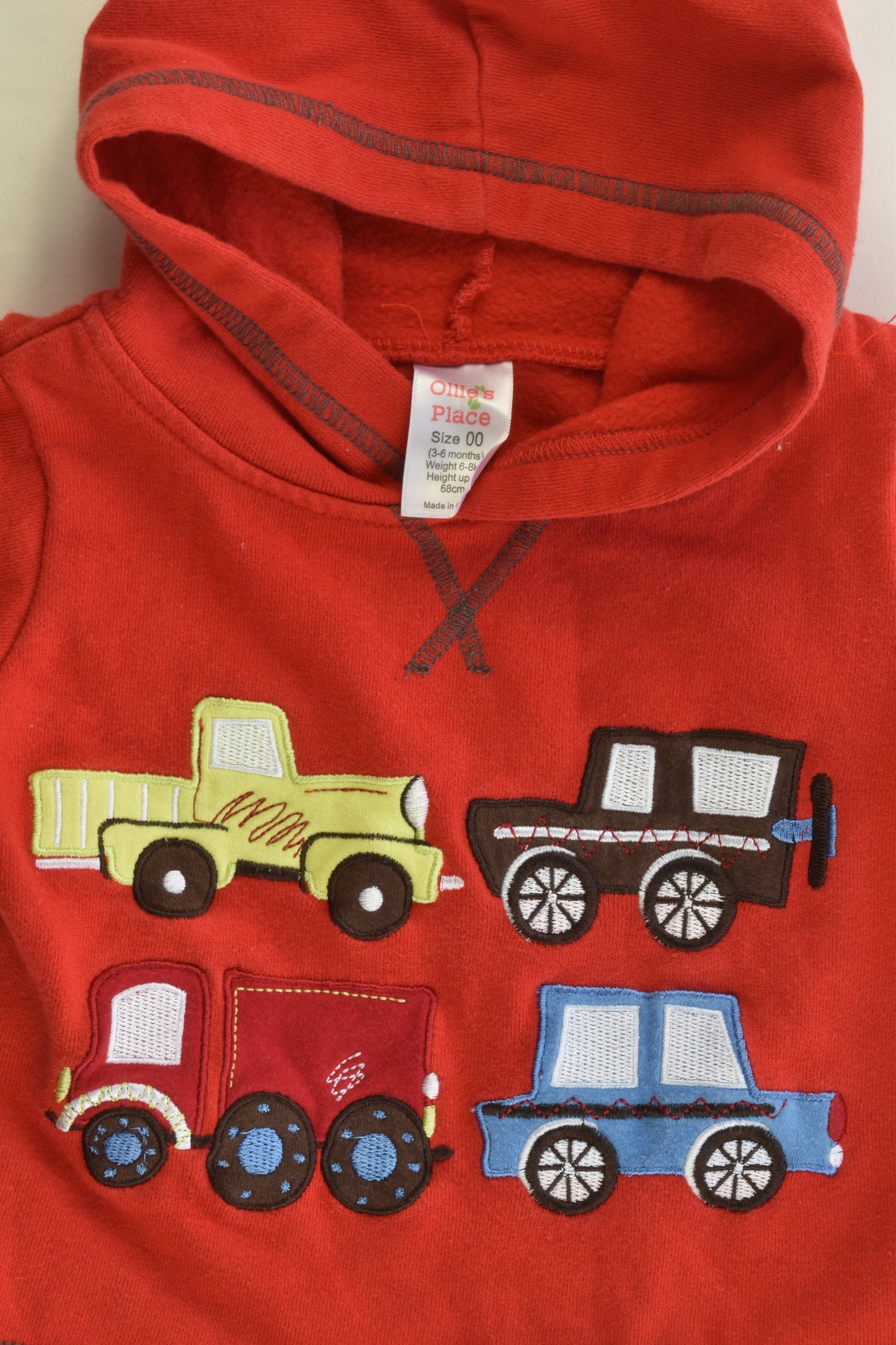 Ollie's Place Size 00 (3-6 months) Vehicles Hooded Jumper