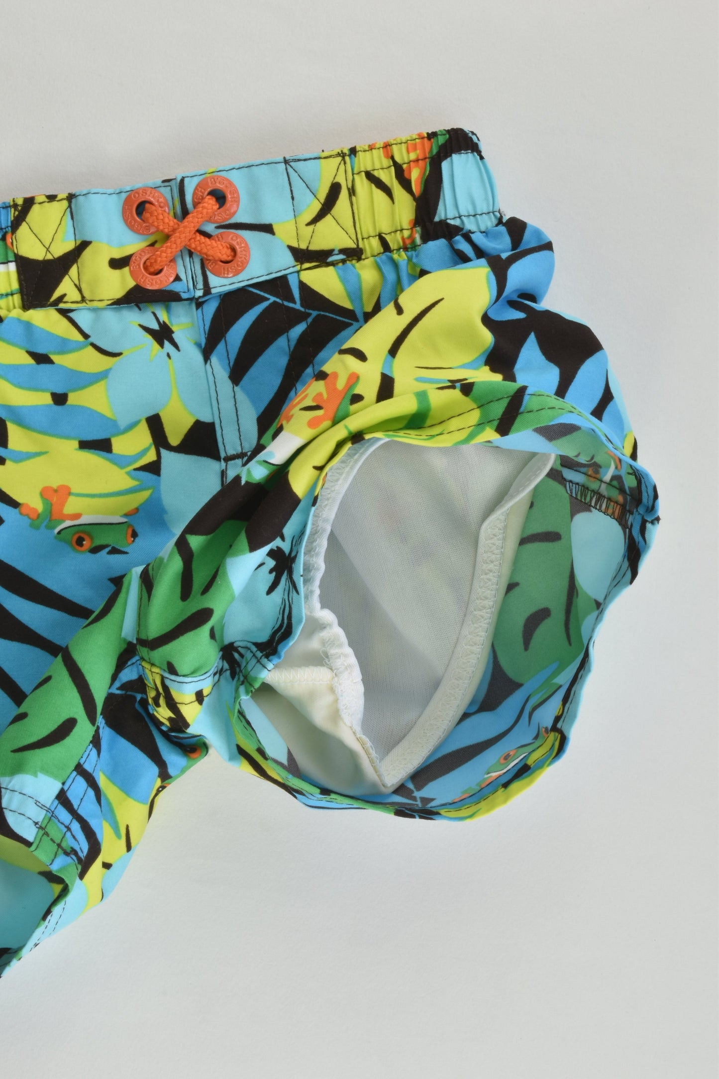OshKosh Size 00 (3/6 months) Frogs Board Shorts with Inbuilt Nappy Lining