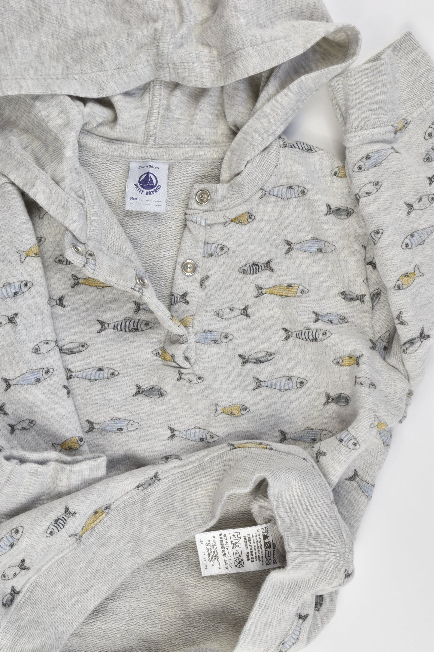 Petit Bateau Size 24 months (86 cm) Fish Hooded Jumper