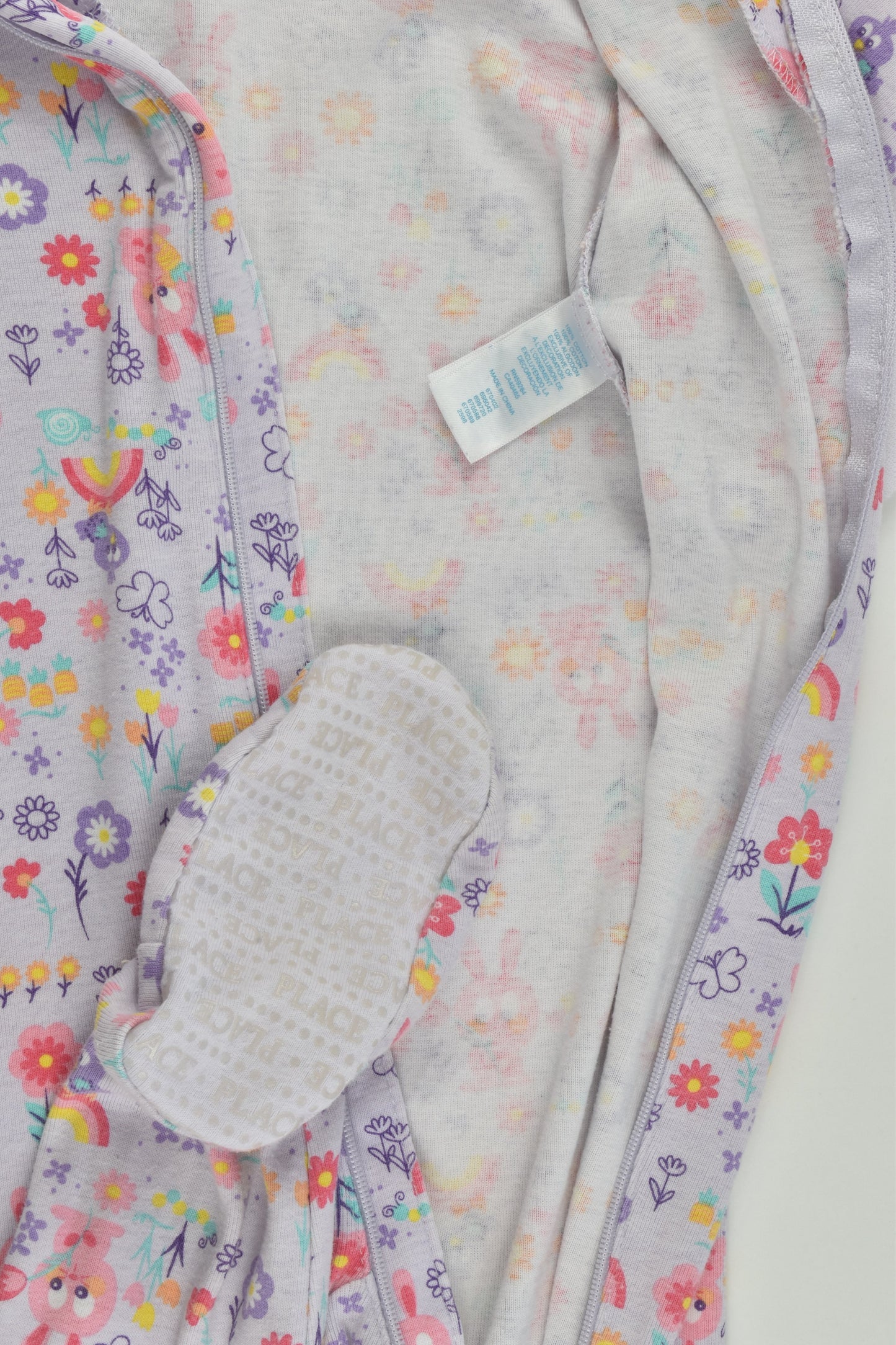 Place Size 1 (12-18 months) Bunnies and Rainbows Footed Romper