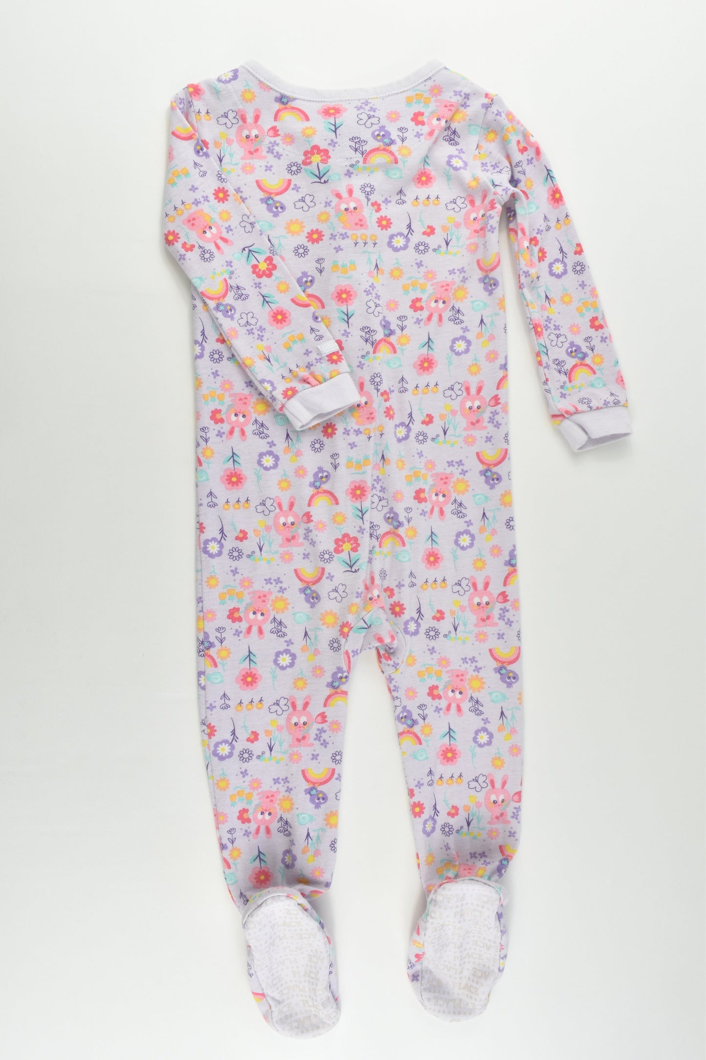 Place Size 1 (12-18 months) Bunnies and Rainbows Footed Romper