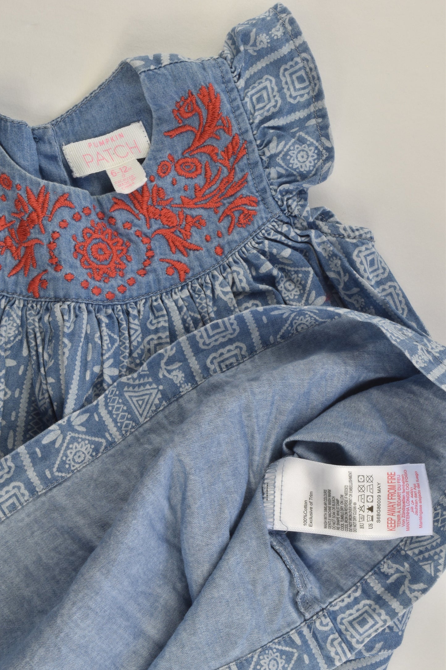 Pumpkin Patch Size 0 (6-12 months) Lightweight Denim Dress with Embroidery