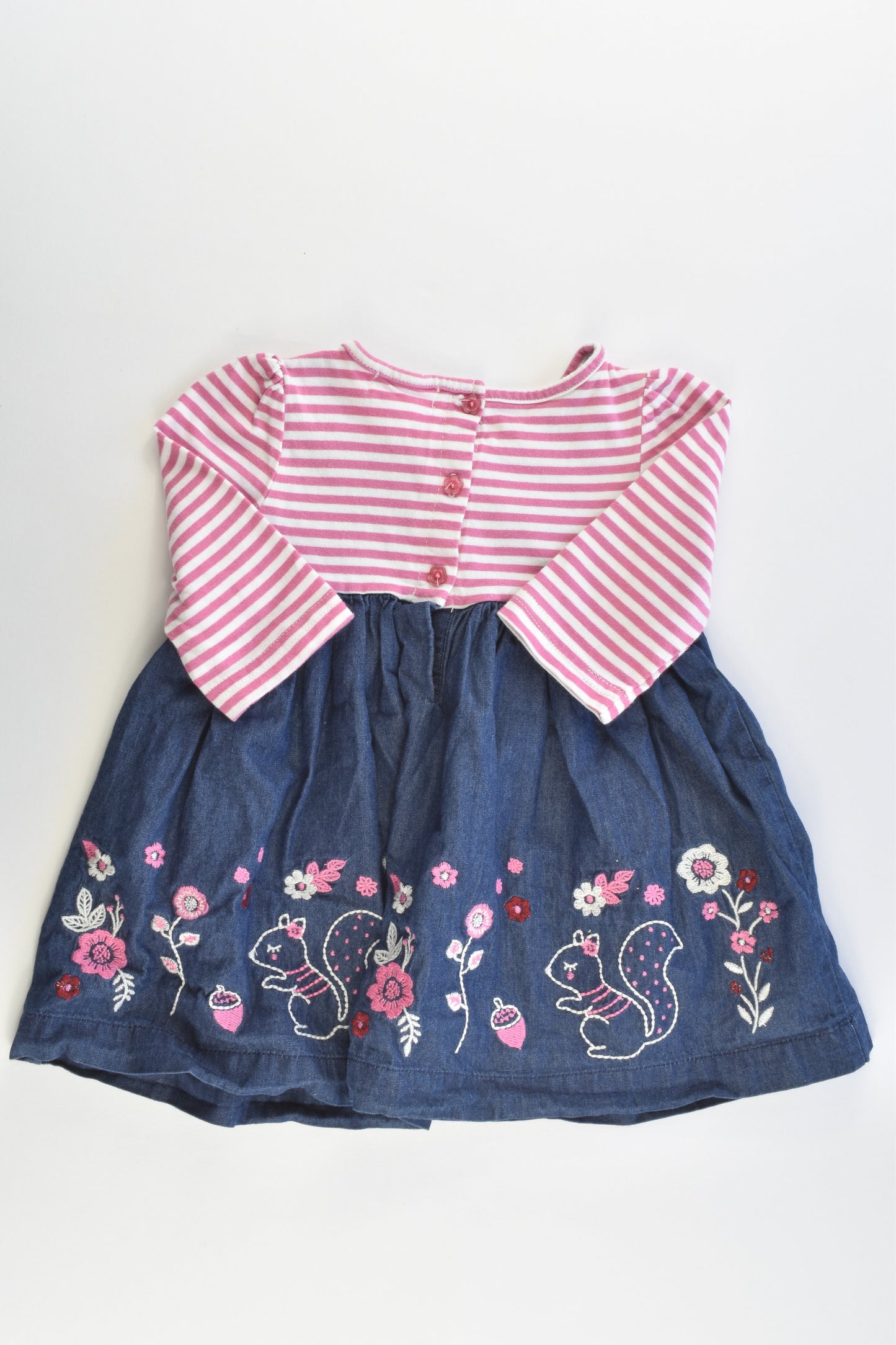 Pumpkin Patch Size 00 (3-6 months) Squirrels and Flowers Soft Denim Dress