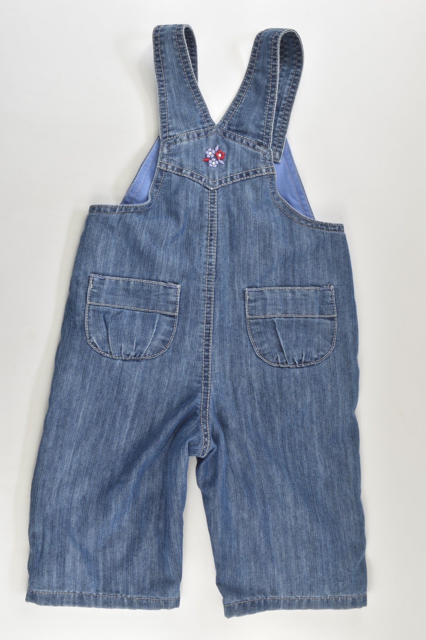 Pumpkin Patch Size 00 Lined Denim Overalls with Floral Embroidery