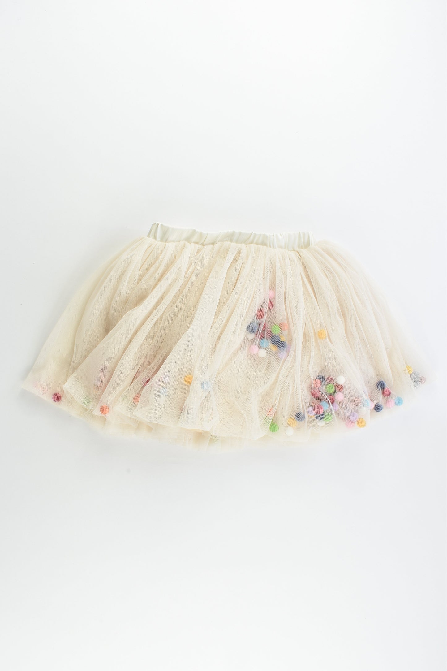 Rock Your Kid Size 4 Lined Tulle Skirt with Rainbow Pom Poms