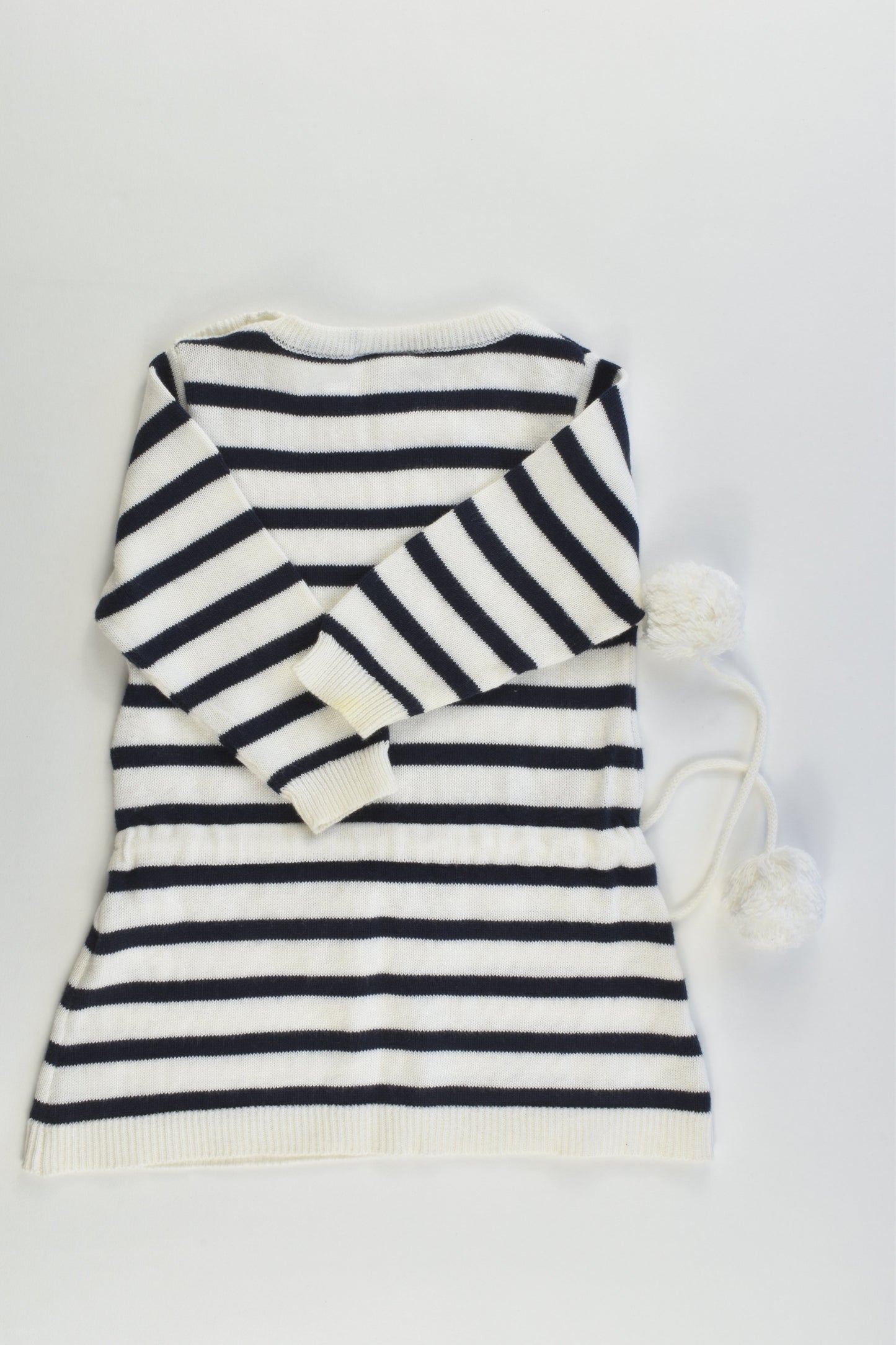 Seed Heritage Size 000 (0-3 months) Striped Knitted Dress with Pom Pom Belt
