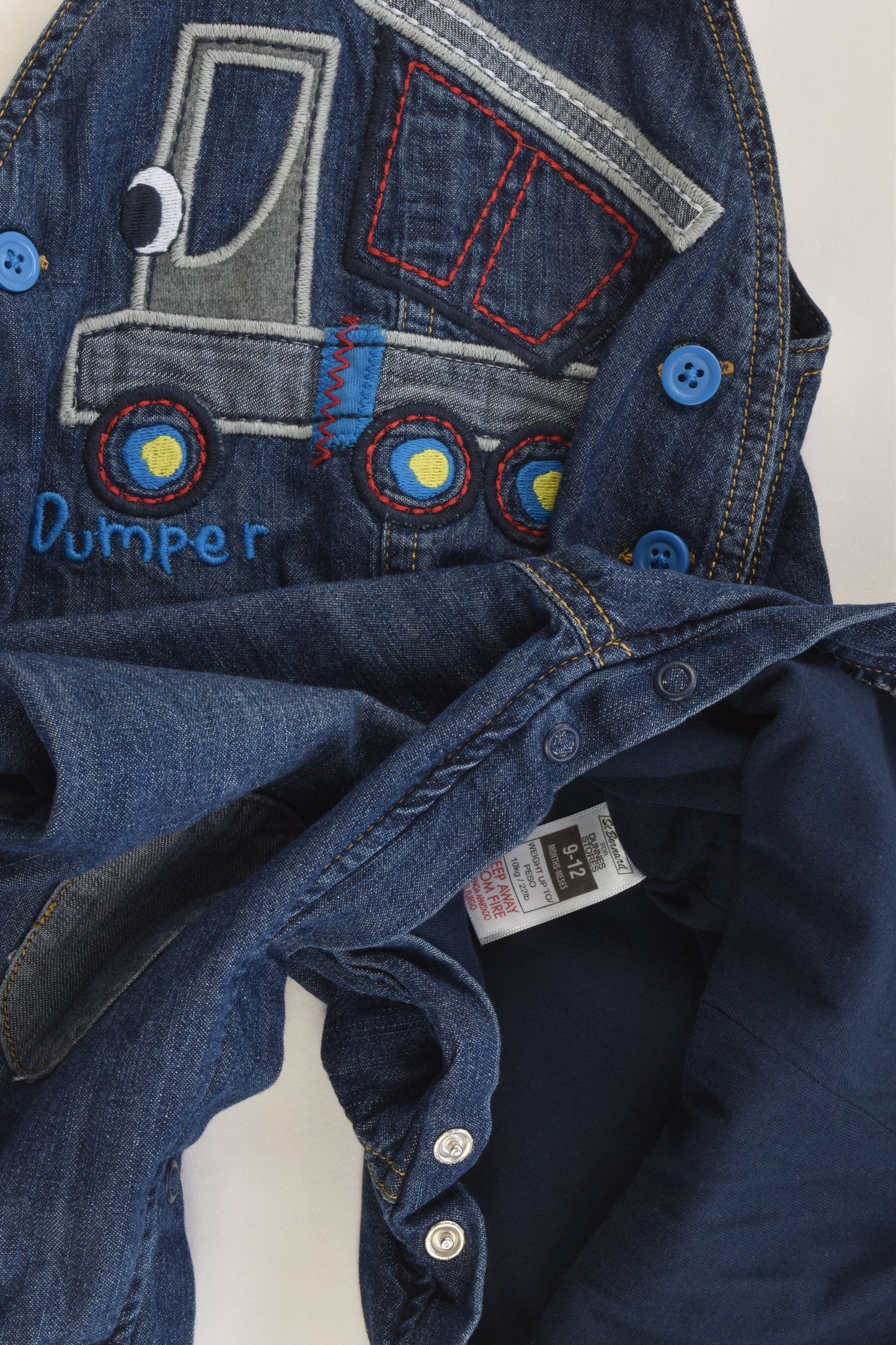 St Bernard Size 0 (9-12 months) Fully Lined Dumper Truck Denim Overalls