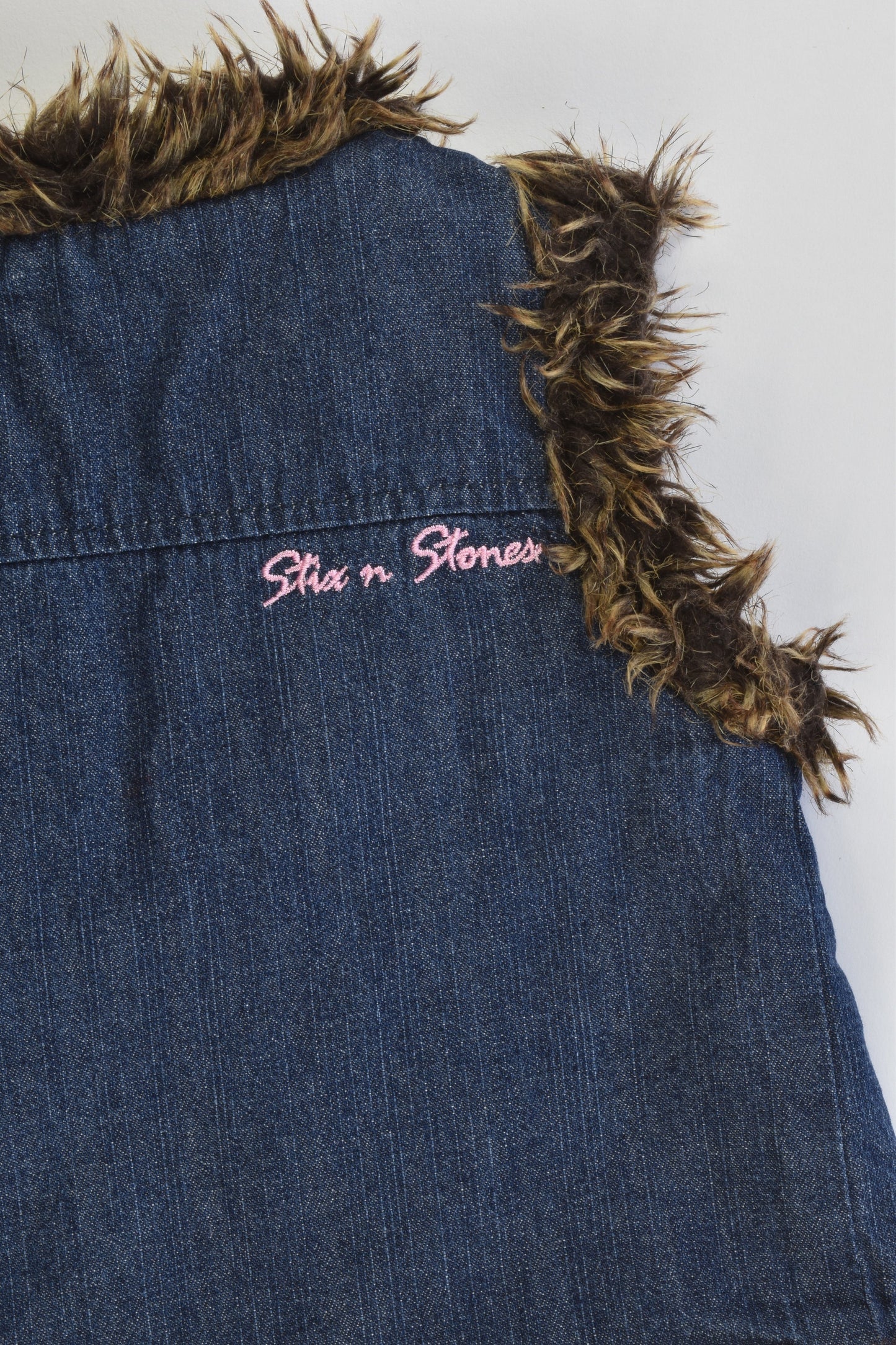 Stix n Stones Size 4 Lightly Padded Denim Vest with Floral Embroidery
