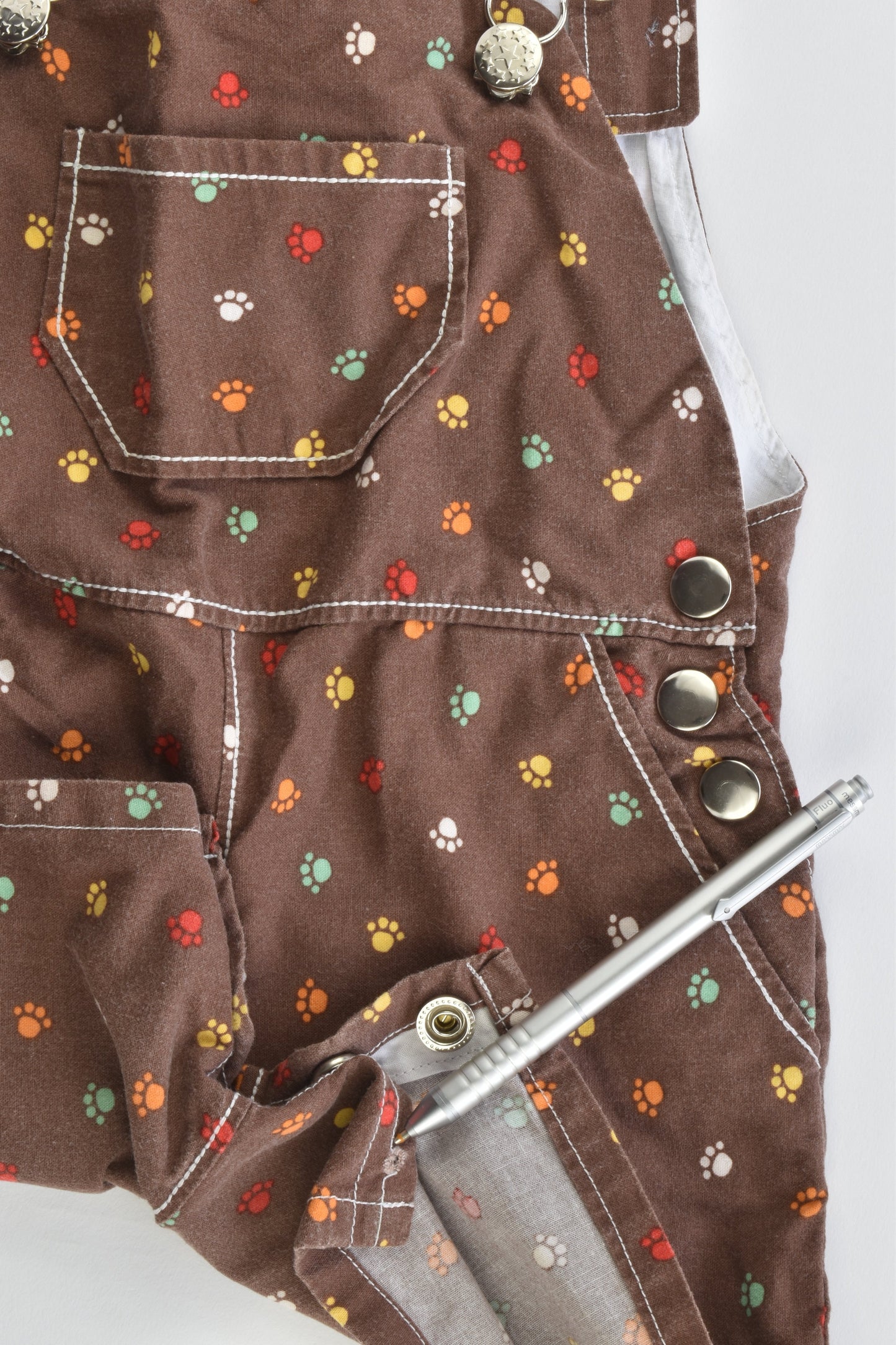 Ted & Toot (Australia) Size 1 Colorful Paw Prints Short Overalls