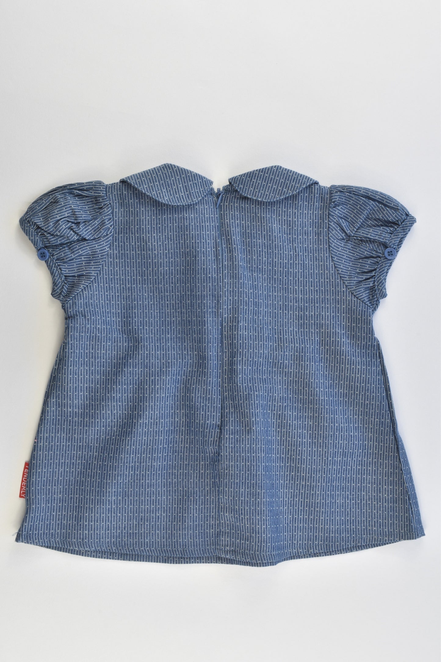 Tenderly Size 1 (12-18 months) Denim-like Collared Blouse with Lace Detail