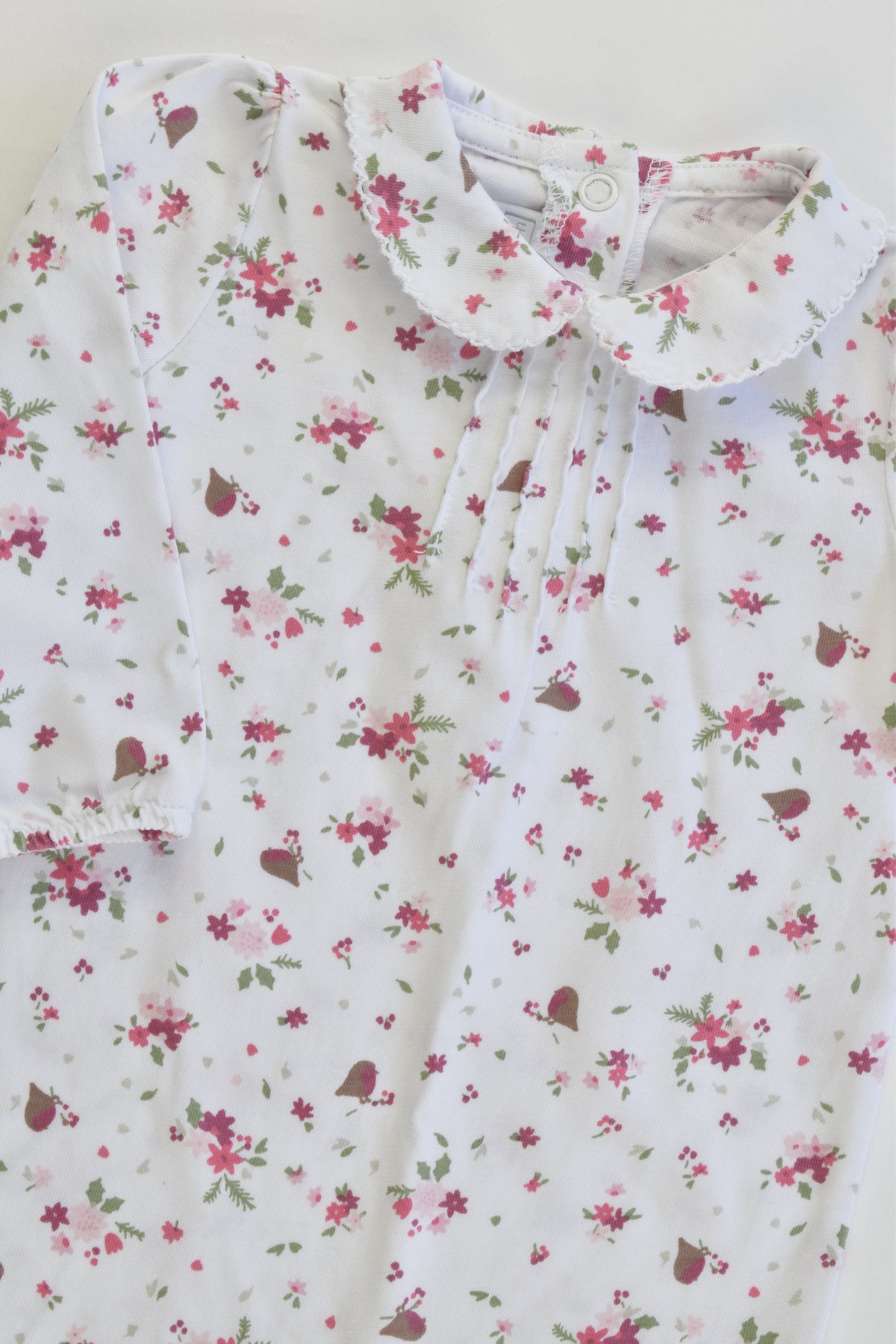 The Little White Company (London) Size 000 (0-3 months, up to 62 cm) Flowers and Birds Footed Romper