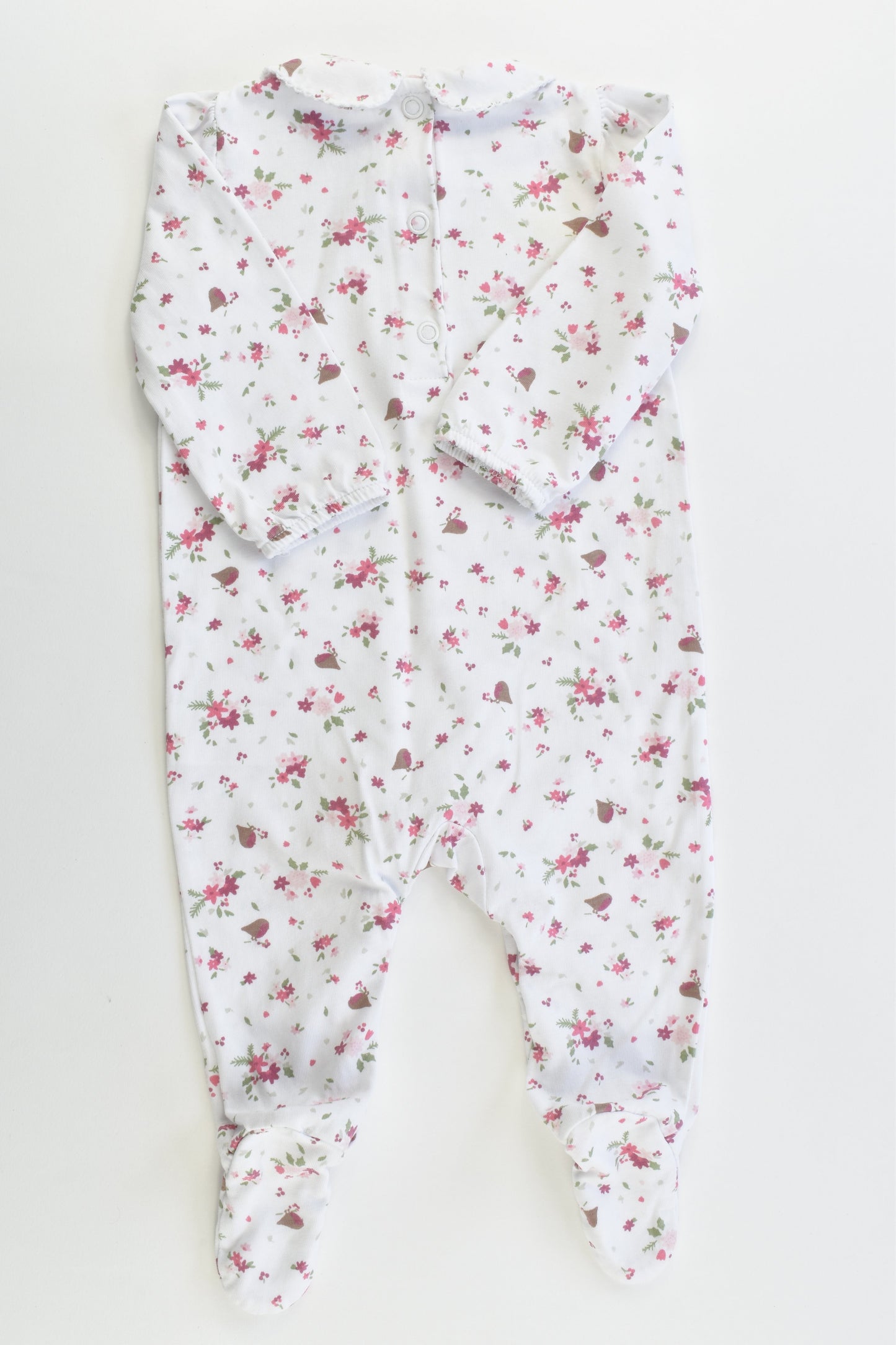 The Little White Company (London) Size 000 (0-3 months, up to 62 cm) Flowers and Birds Footed Romper