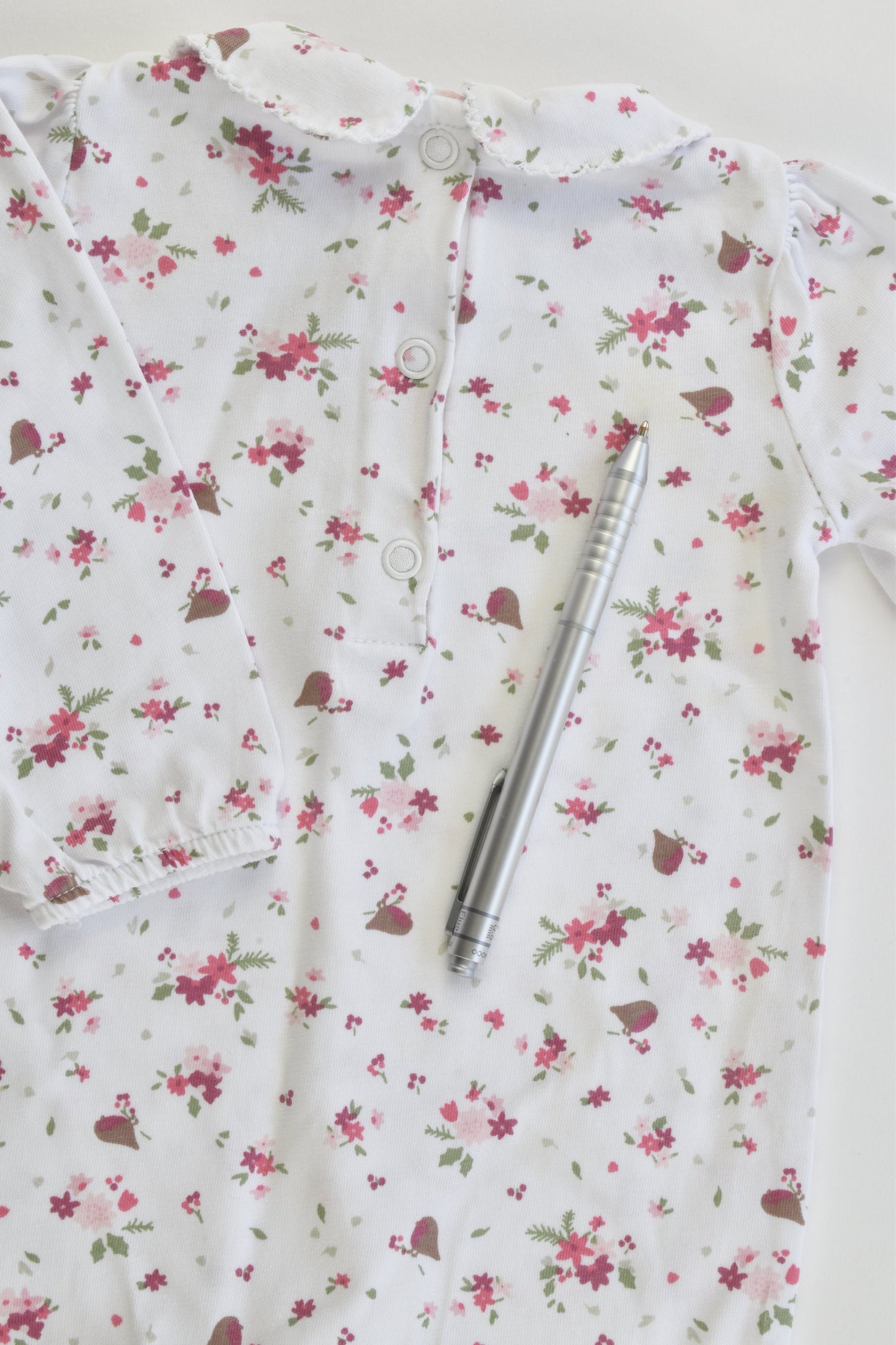 The Little White Company (London) Size 000 (0-3 months, up to 62 cm) Flowers and Birds Footed Romper
