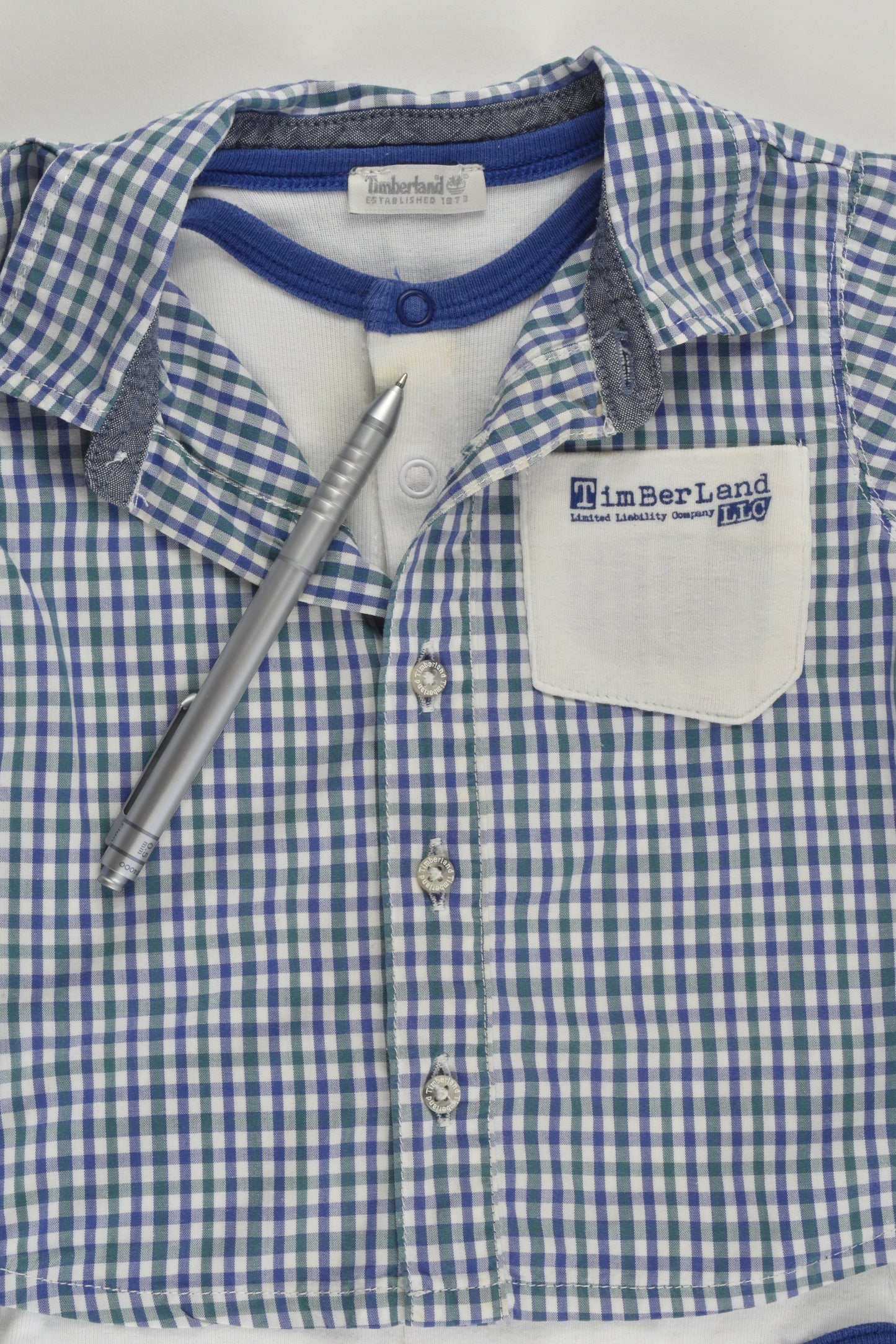 Timberland Size 0 (12 months, 74 cm) Checked Shirt with Bodysuit Underneath
