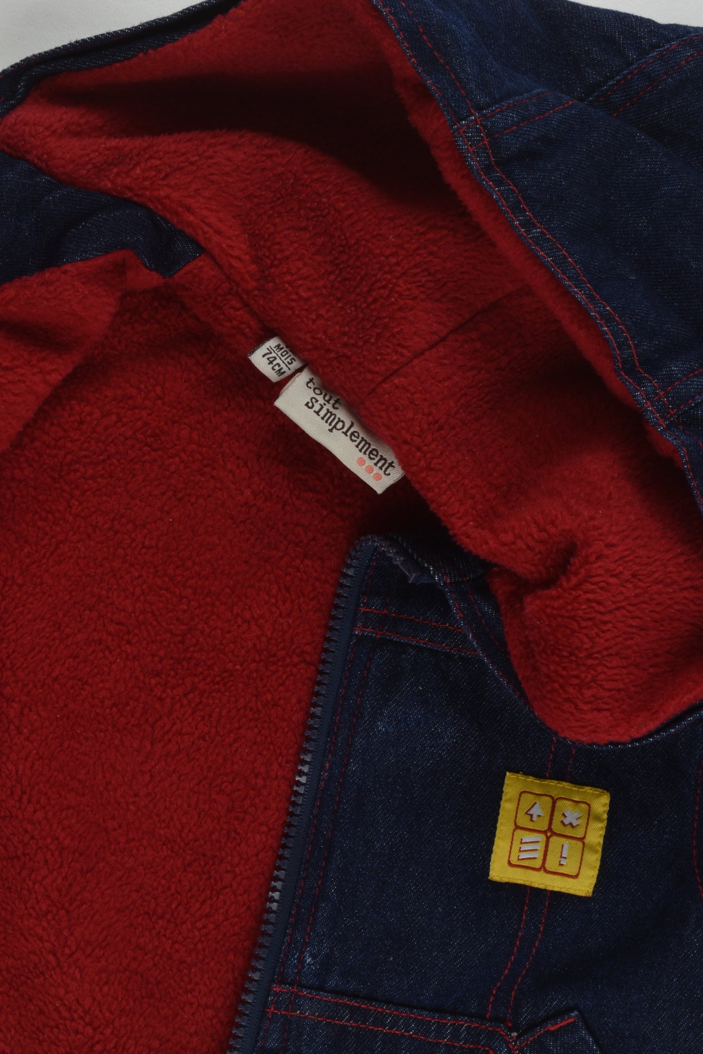 Tout Simplement Size 0 (12 months, 74 cm) Fleece Lined Hooded Denim Jacket