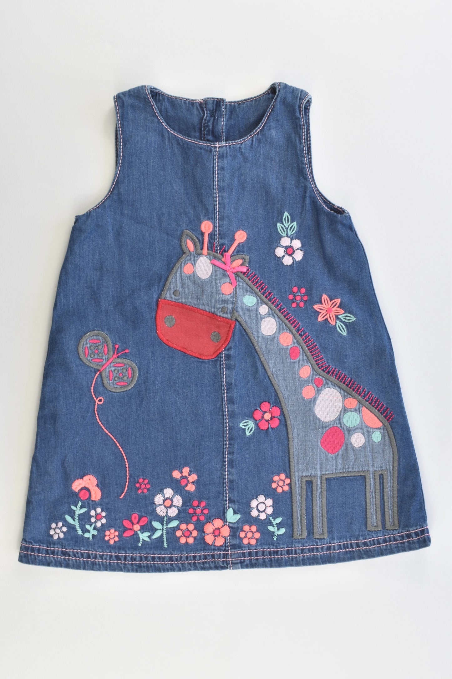 TU Size 0 (6-9 months, 68-74 cm) Lined Giraffe and Flowers Denim Dress