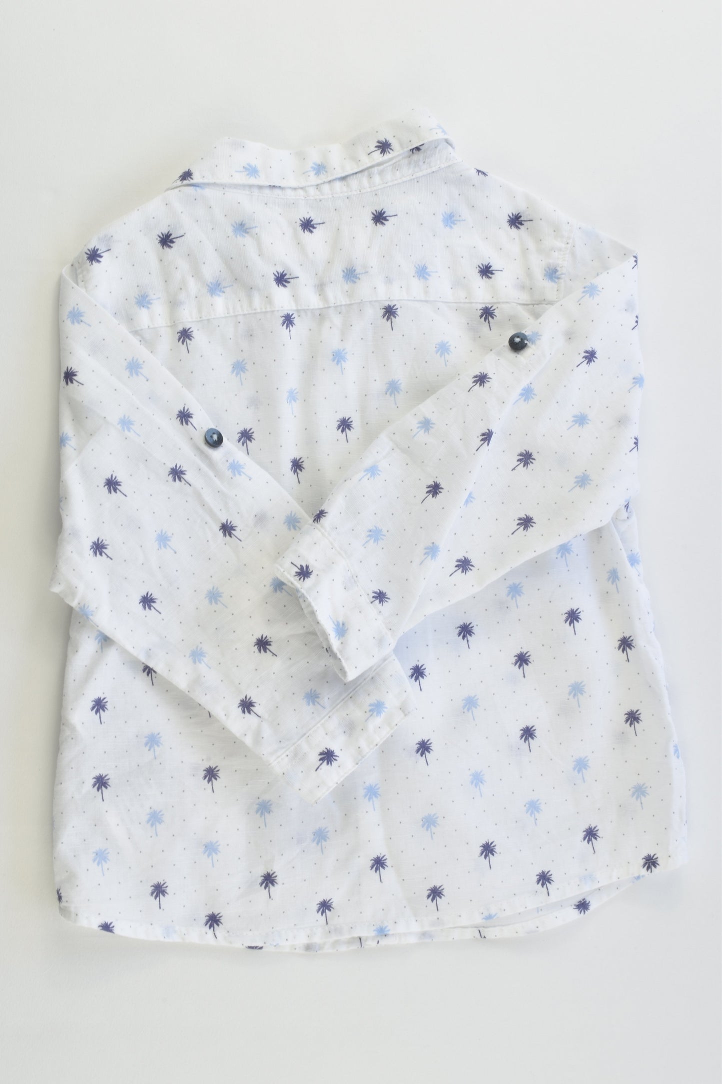 Zara Size 0 (9/12 months, 80 cm) Palm Trees Cotton/Linen Collared Shirt