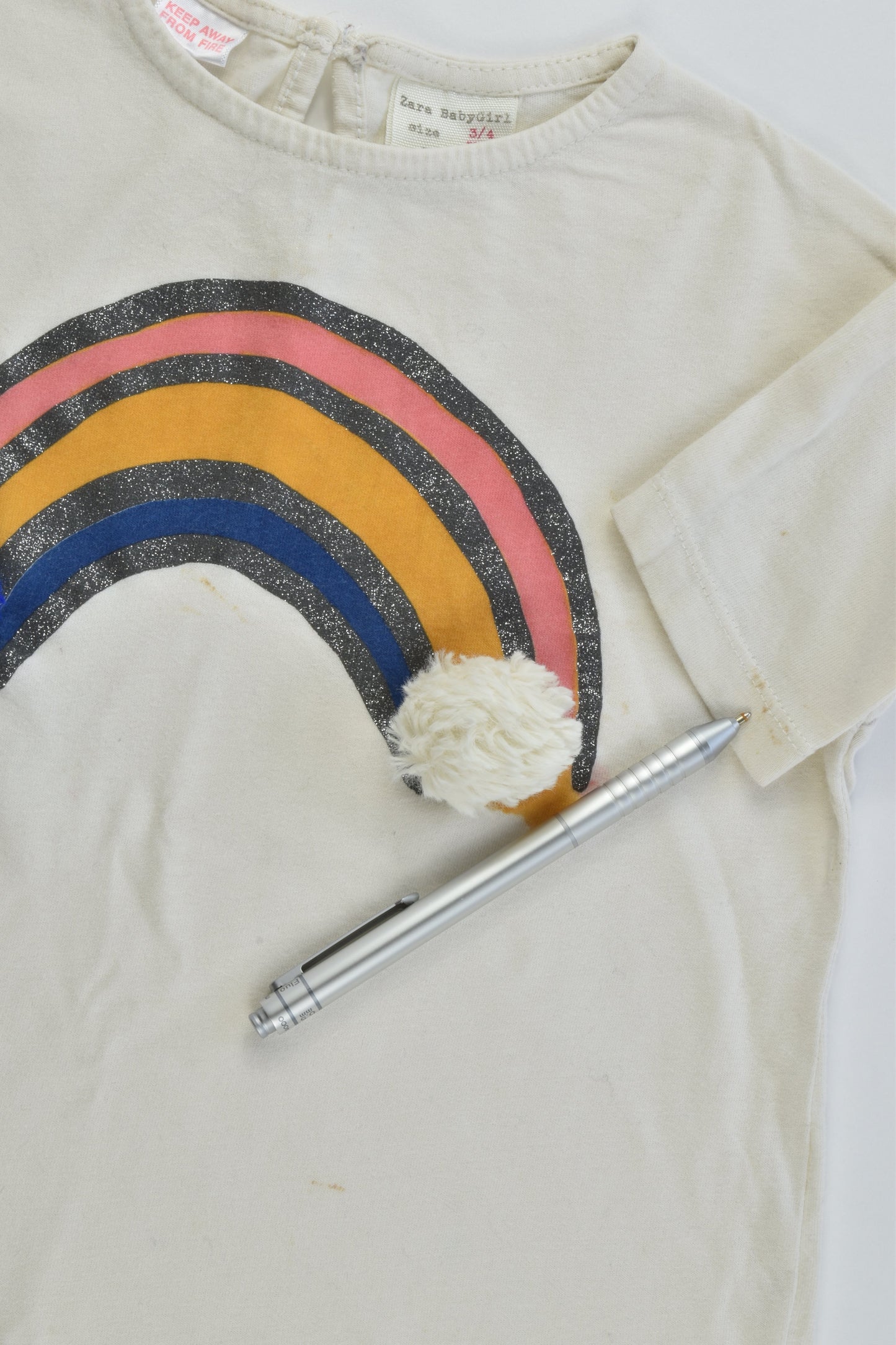 Zara Size 3/4 (104 cm) Rainbow with Pom Poms Top
