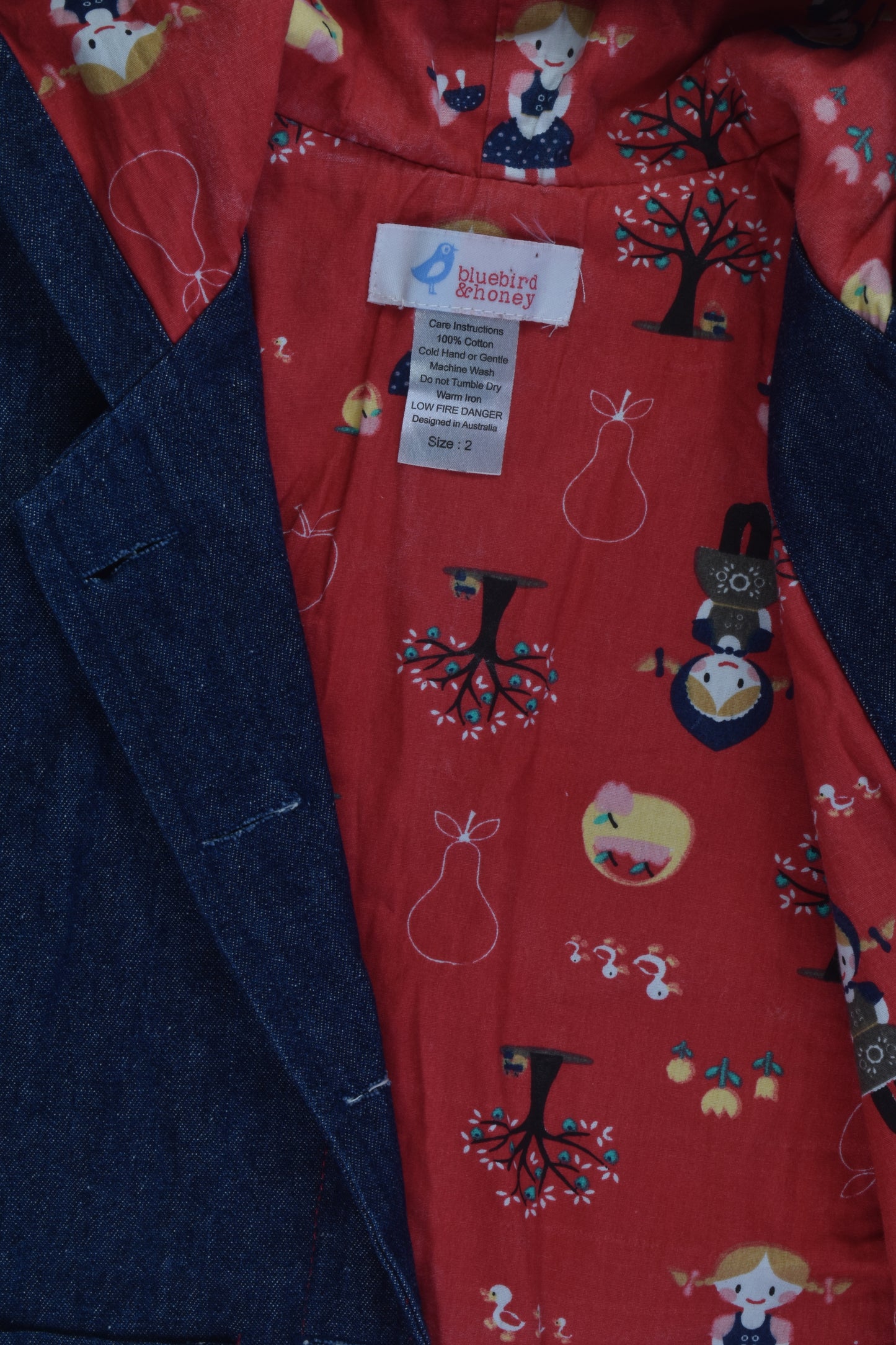 Bluebird & Honey Size 2 Lined Denim Jacket