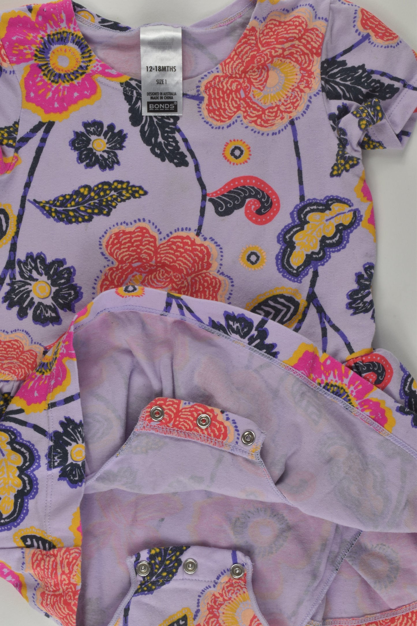 Bonds Size 1 Floral Bodysuit Dress