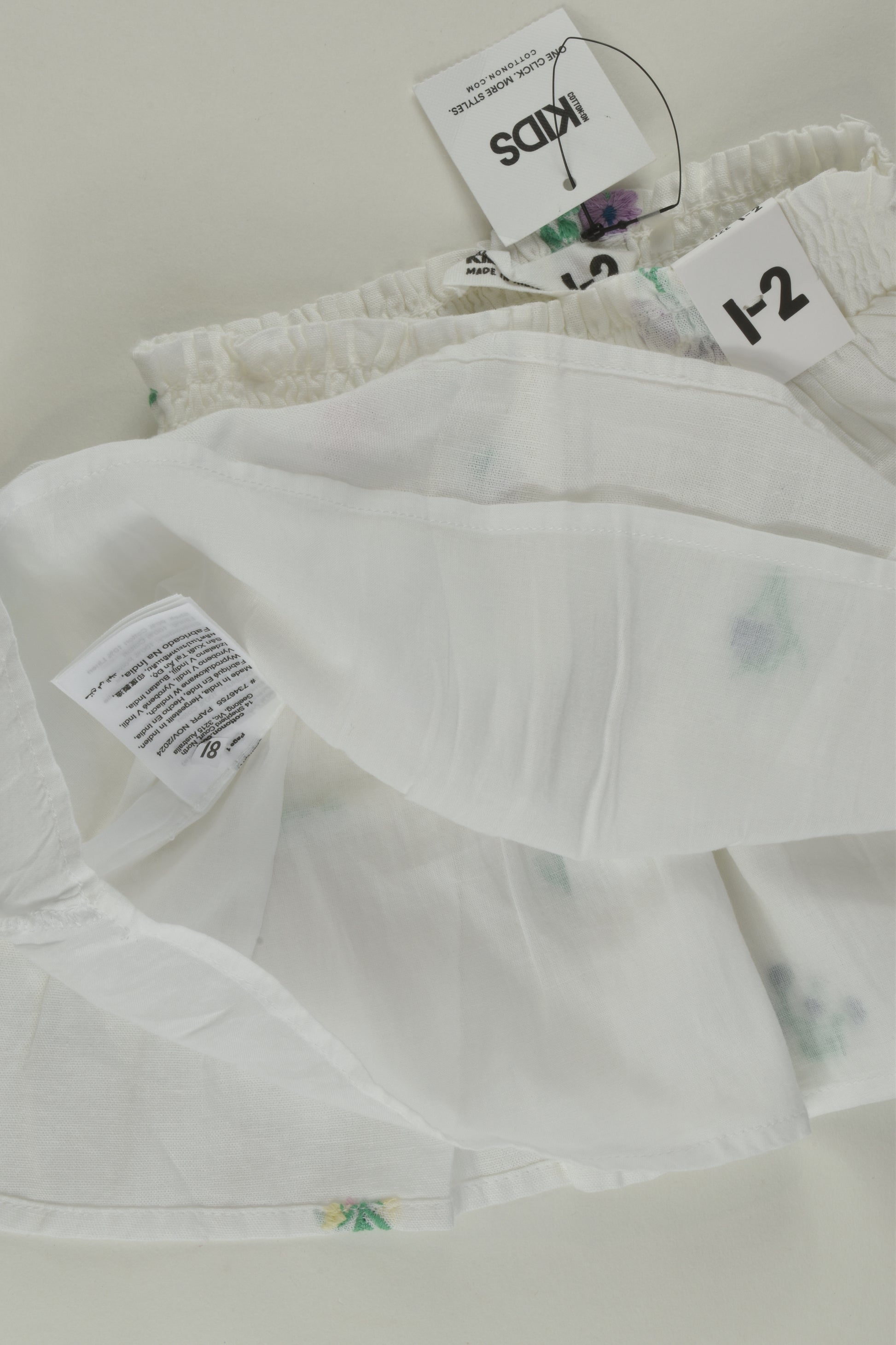 Cotton On Kids Size 1-2 Lined Embroidery Skirt