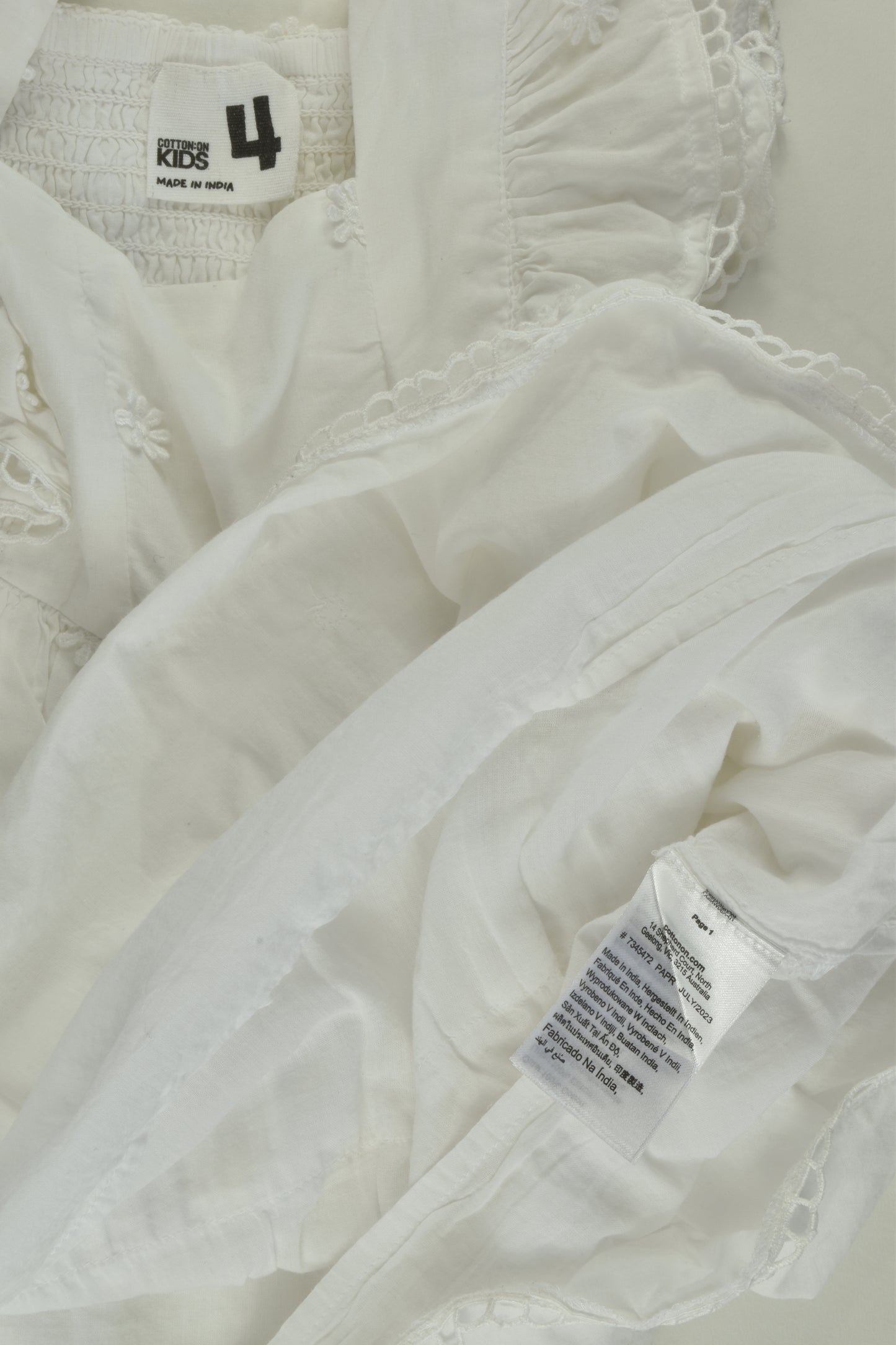 Cotton On Kids Size 4 Lined White Dress