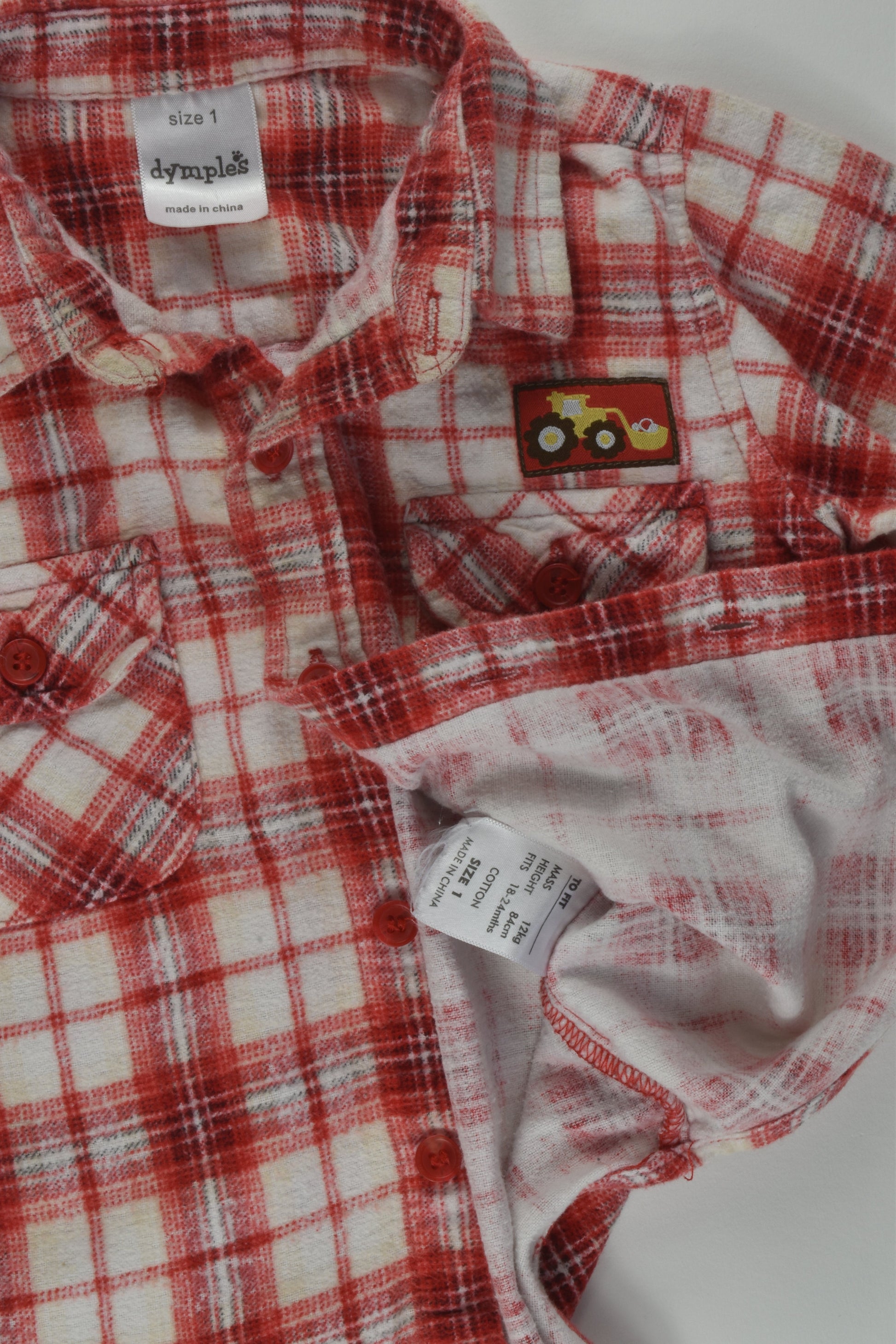 Dymples Size 1 Tractor Flannel Shirt