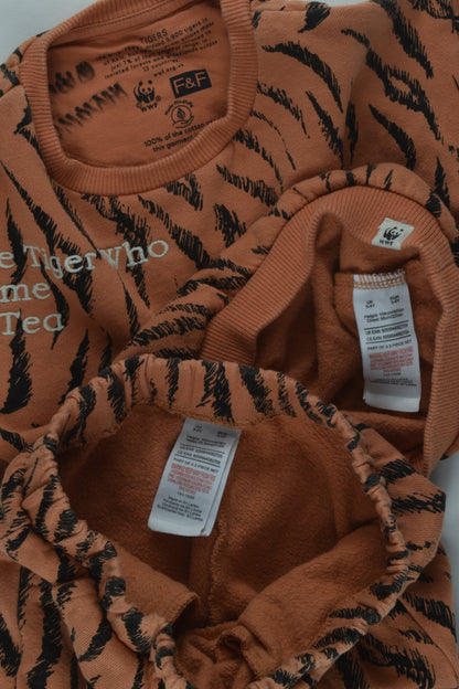 F&F Size 3-4 Organic WWF Tiger Track Suit