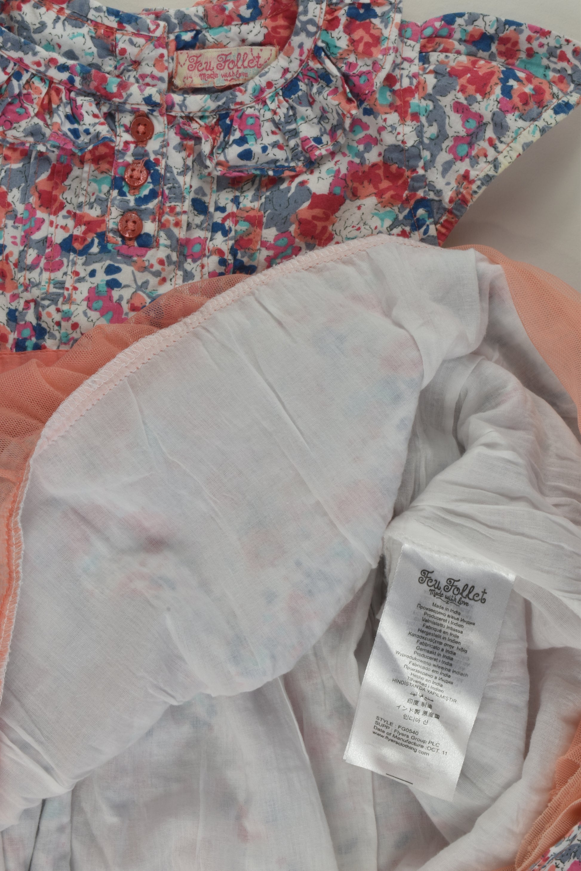 Feu Follet Size 1-2 Lined Floral Dress