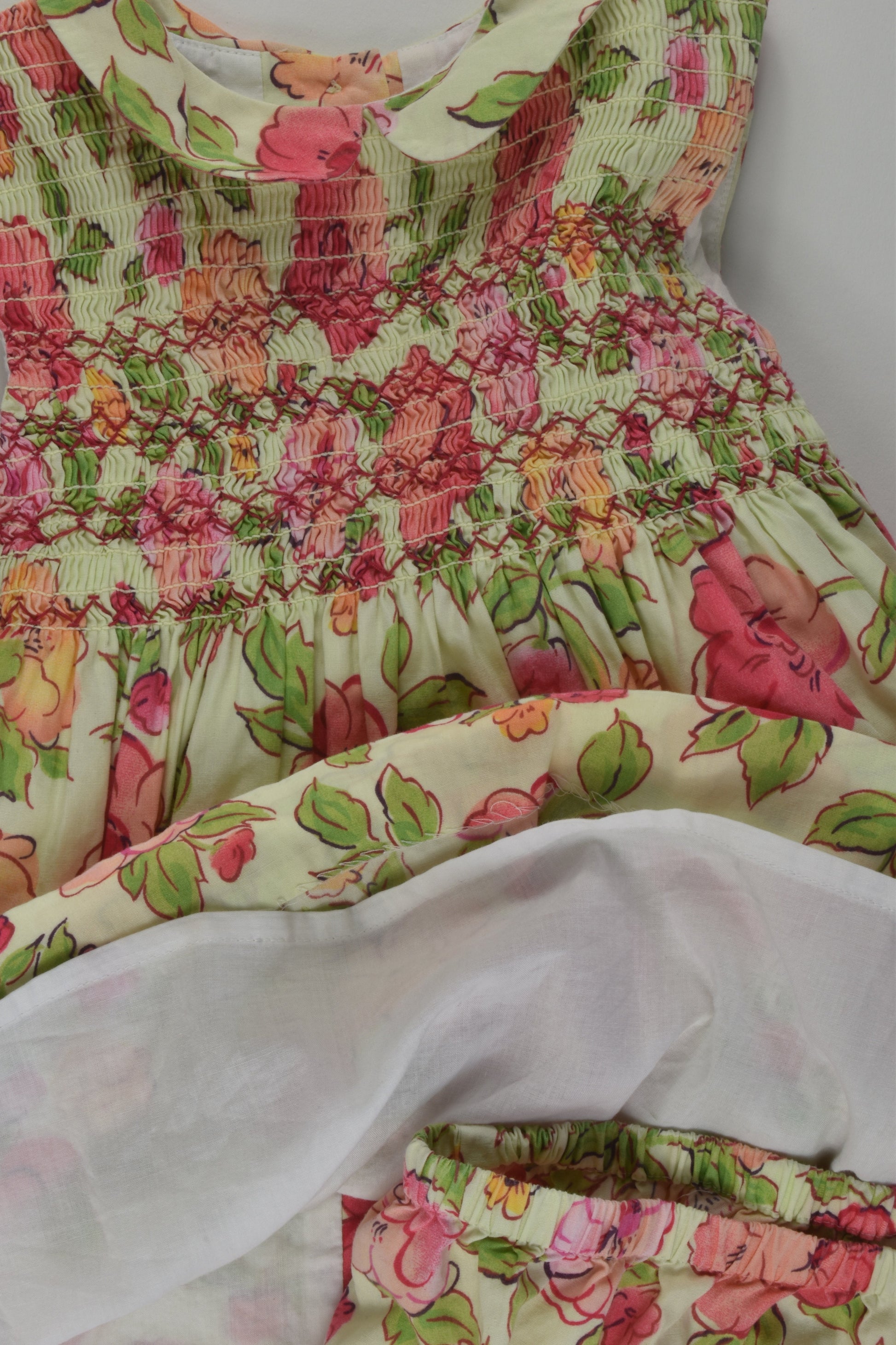 Handmade Size 0-1 Smocked Floral Dress and Bloomers