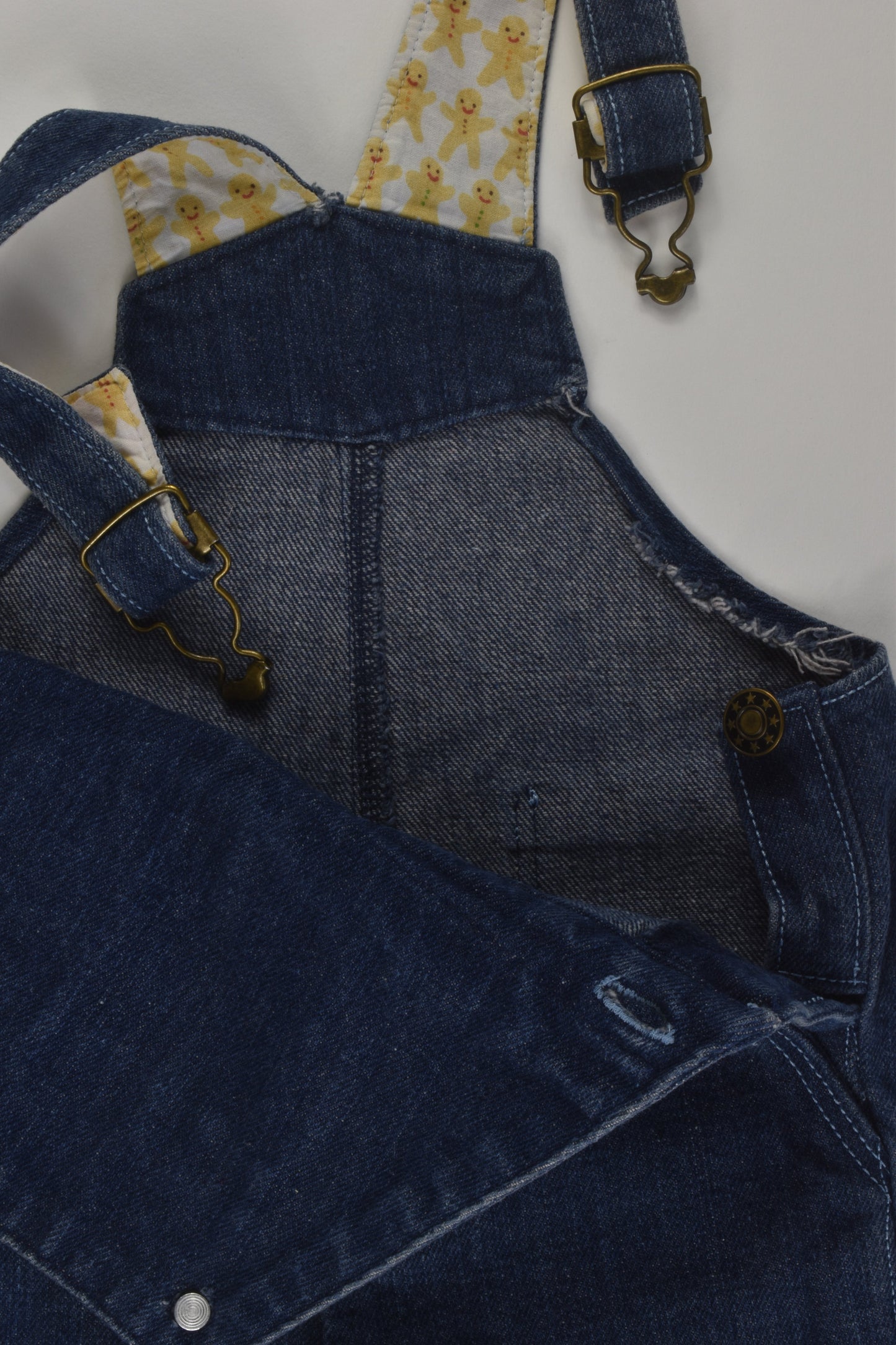 Handmade Size 0 Gingerbread Man Short Denim Overalls