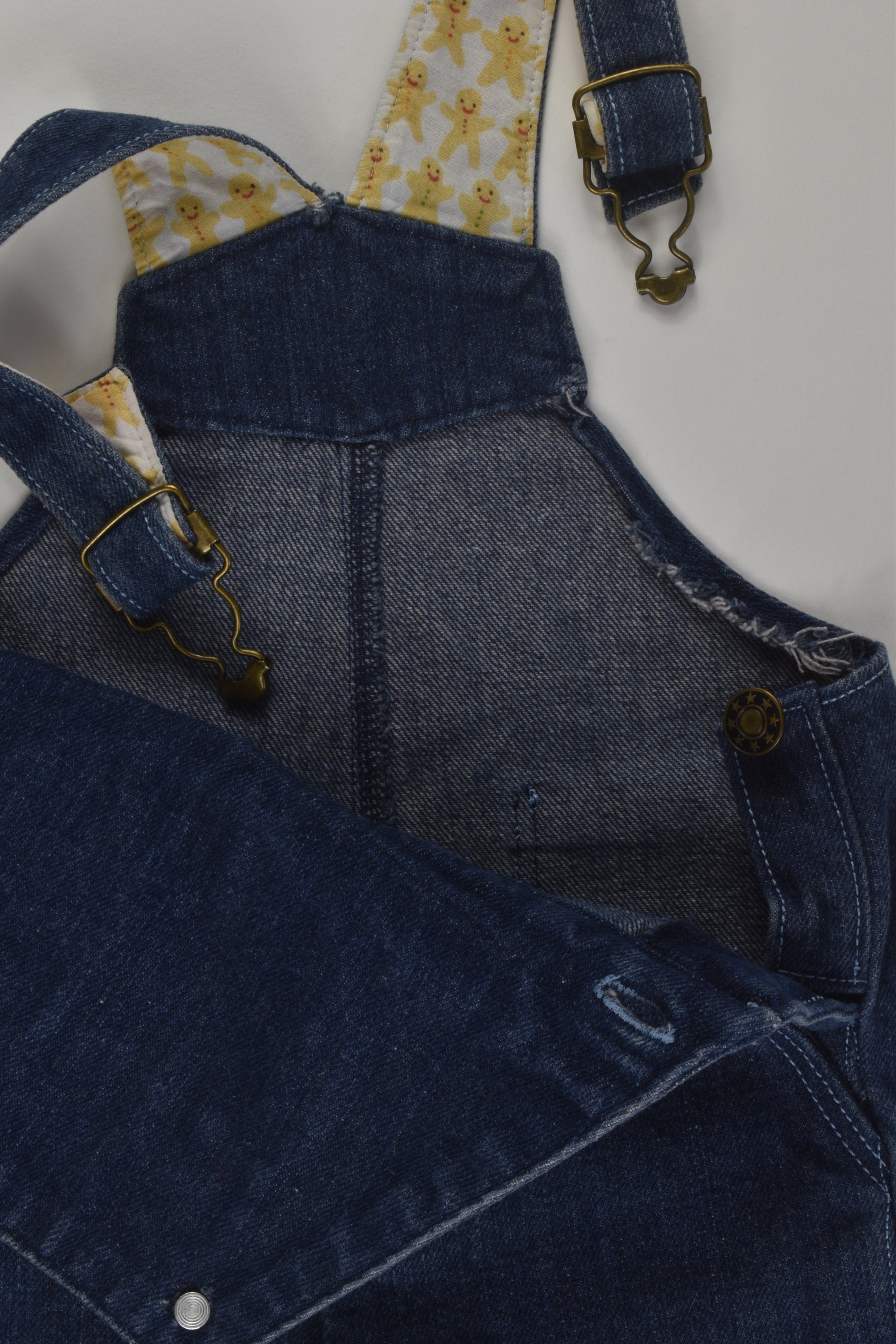 Handmade Size 0 Gingerbread Man Short Denim Overalls