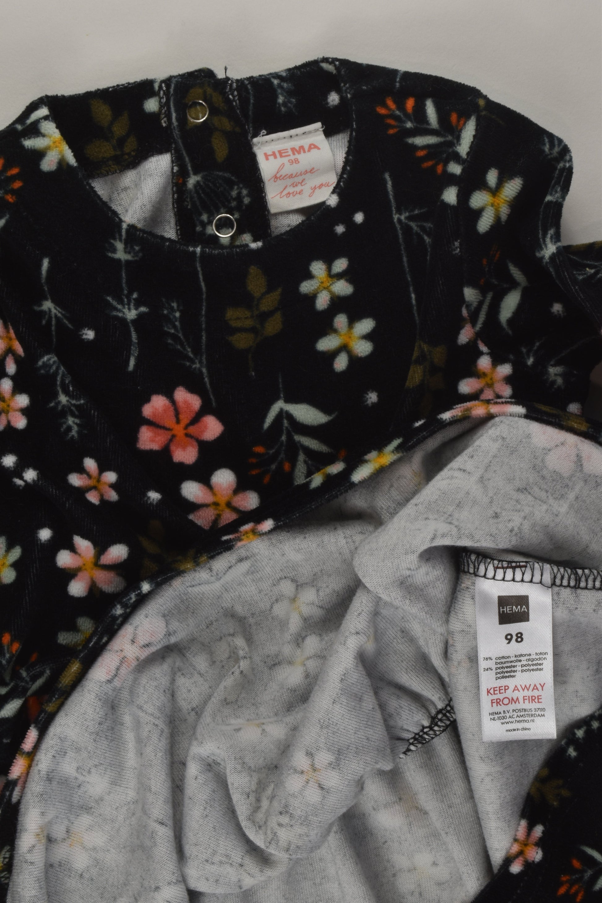 Hema Size 3 Floral Velour Dress