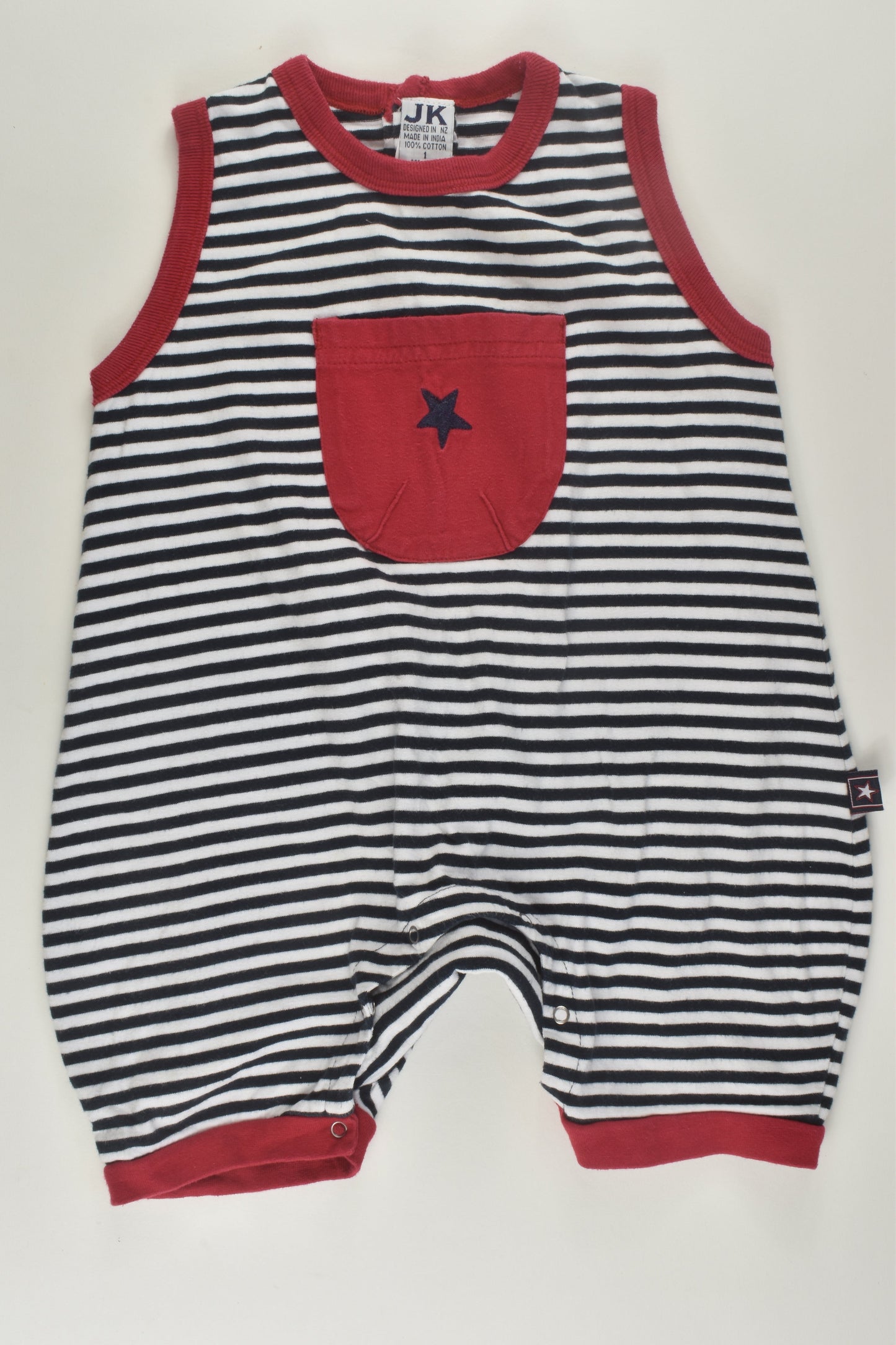 JK Size 1 Striped Star Pocket Romper