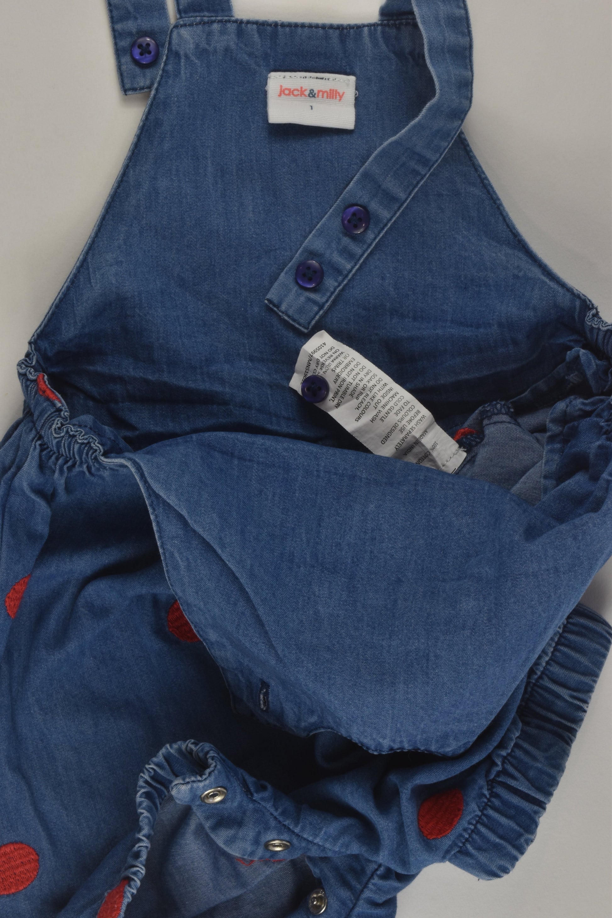 Jack & Milly Size 1 Lightwight Denim Short Overalls