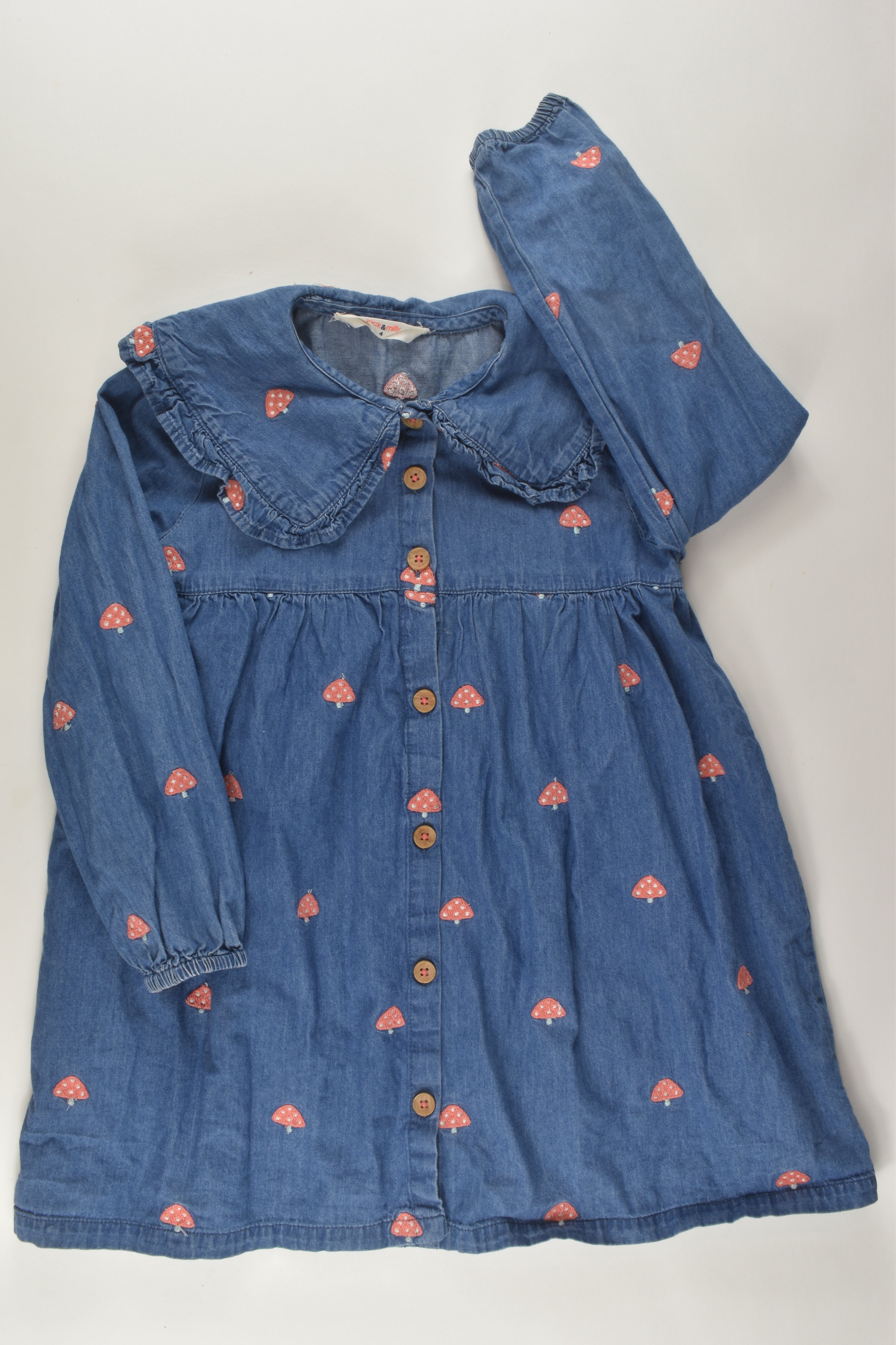 Jack Milly Size 4 Mushroom Denim Dress MiniMe Preloved Baby and Kids Clothes