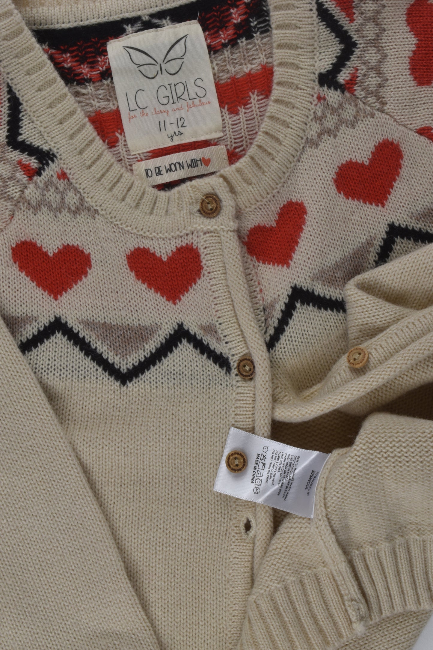 LC Girls Size 11-2 Wool Blend Cardigan