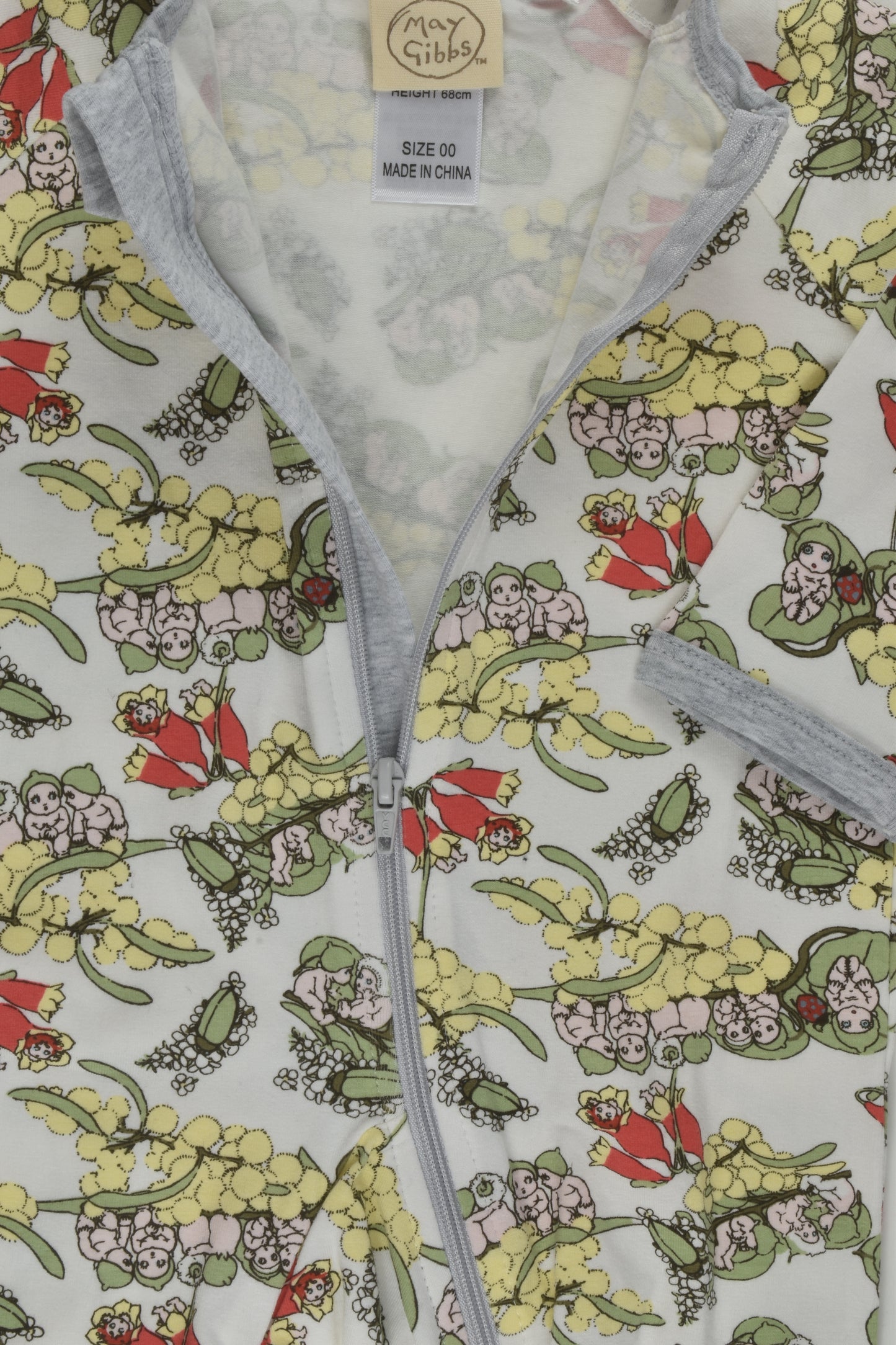 May Gibbs Size 00 Gumnut Babies Footed Romper