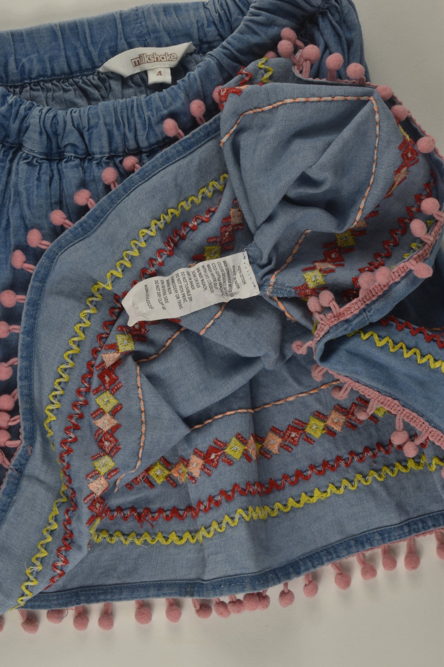 Milkshake Size 4 Pom Pom Denim Skirt