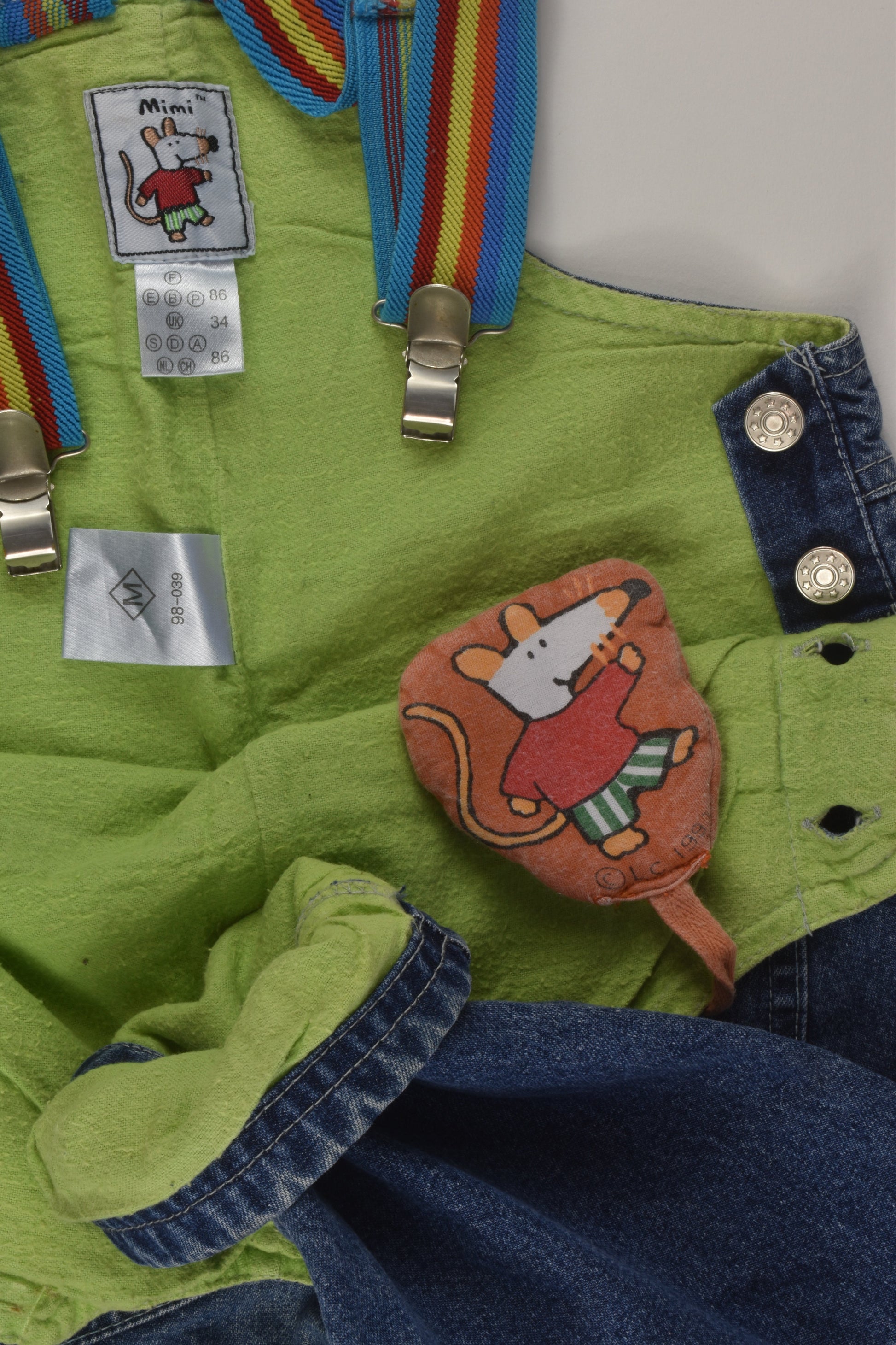 Mimi Size 1-2 French Maisy Mouse Vintage Denim Overalls