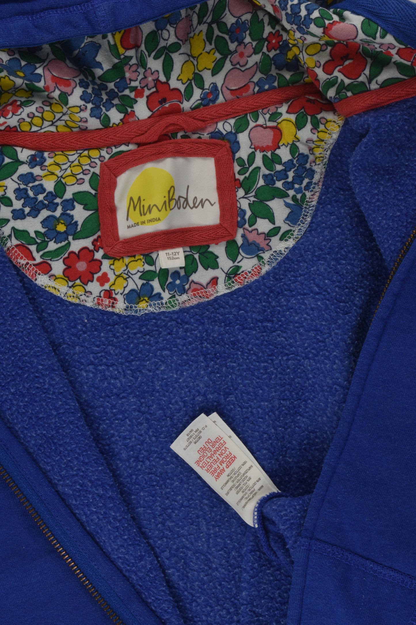 Mini Boden Size 11-12 Liberty Print Cat Zip Jumper